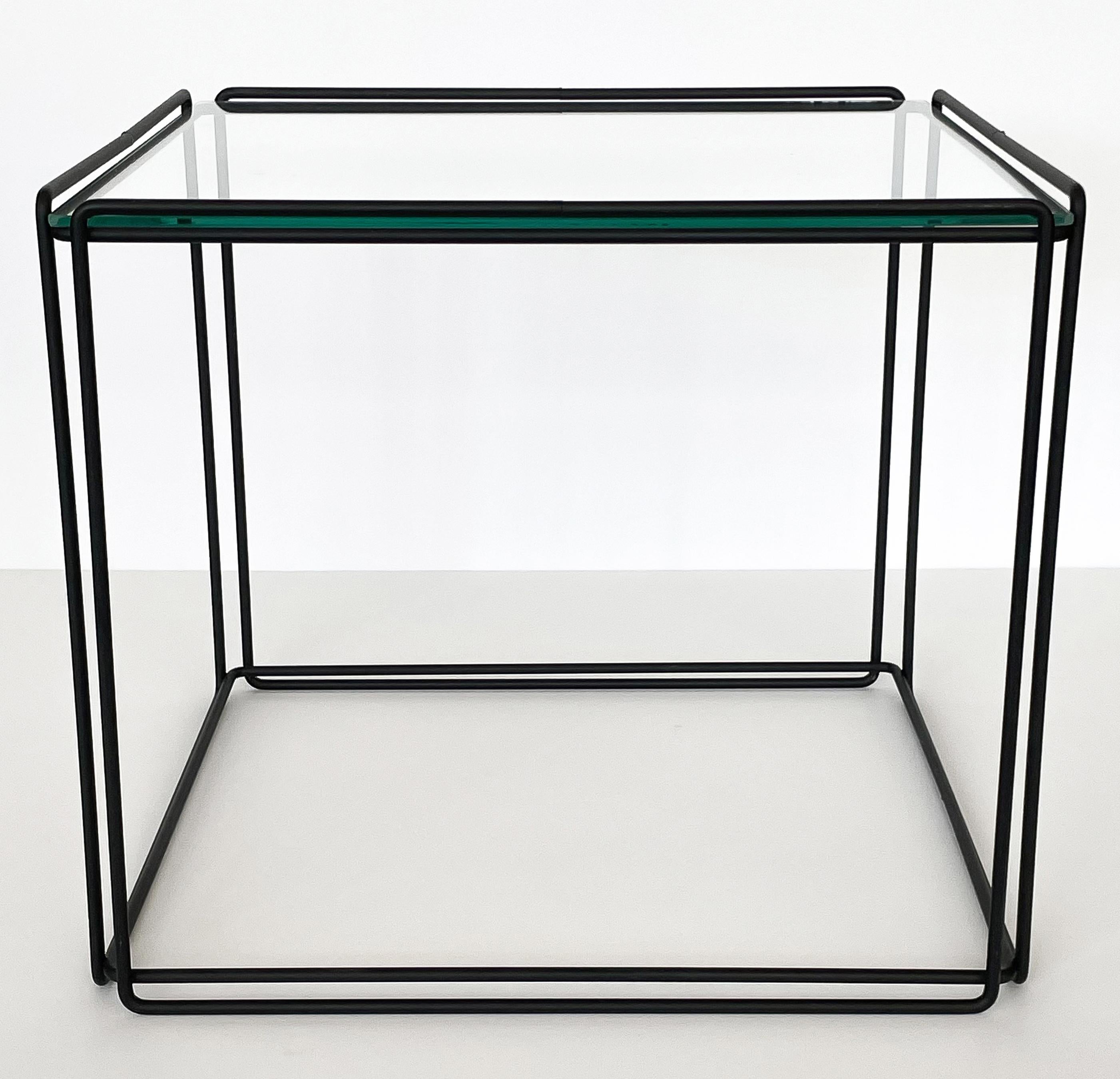 Late 20th Century Max Sauze Isoceles Metal and Glass Cube Side Table