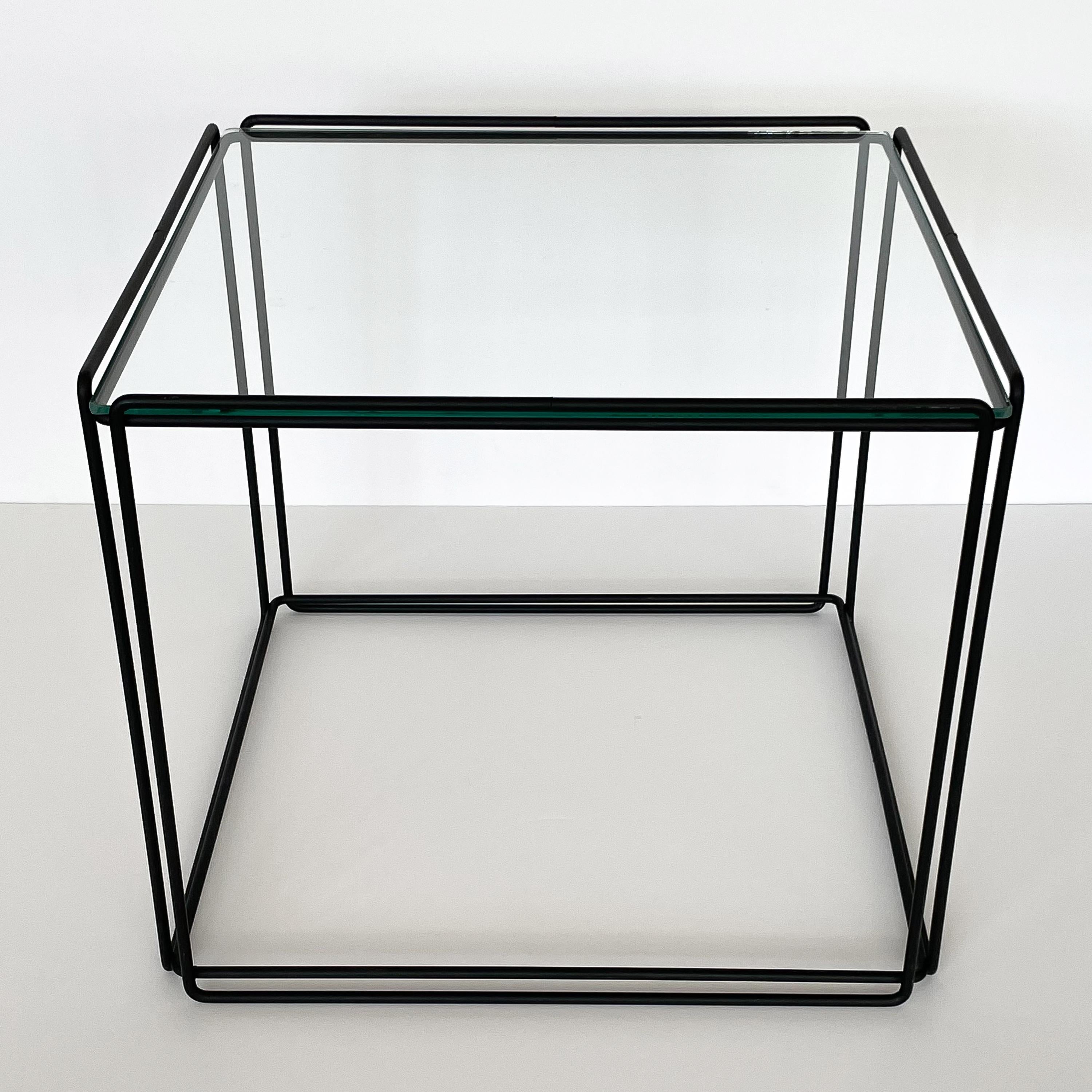 Max Sauze Isoceles Metal and Glass Cube Side Table In Excellent Condition In Chicago, IL