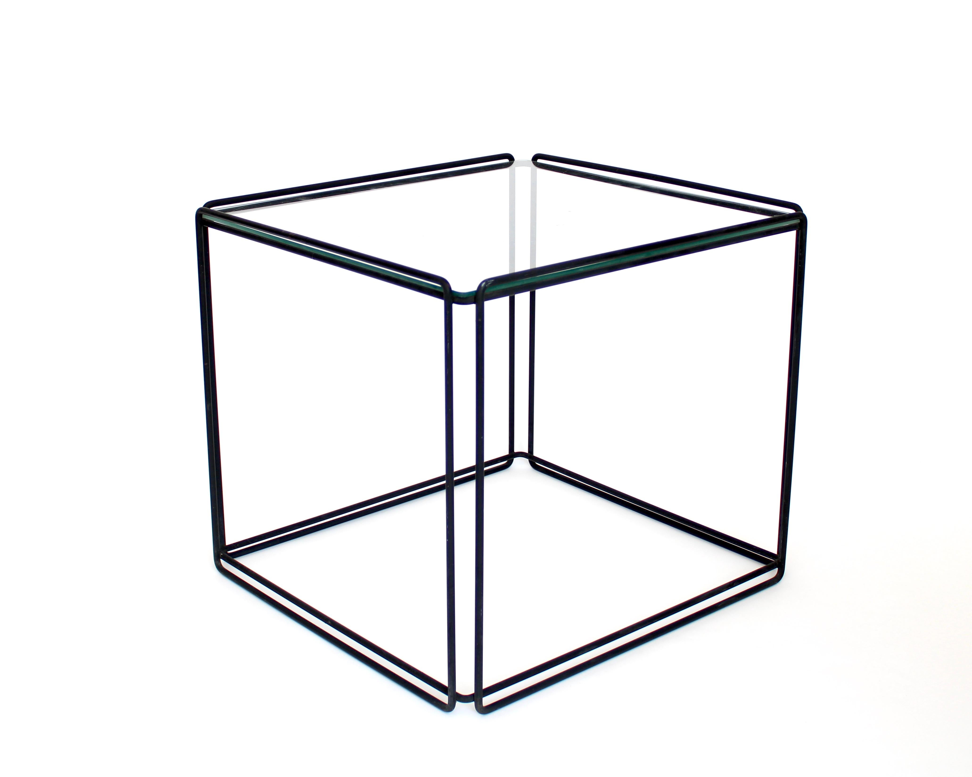 Max Sauze Isoceles Pair of Black Metal and Glass Side or Coffee Tables, France 4