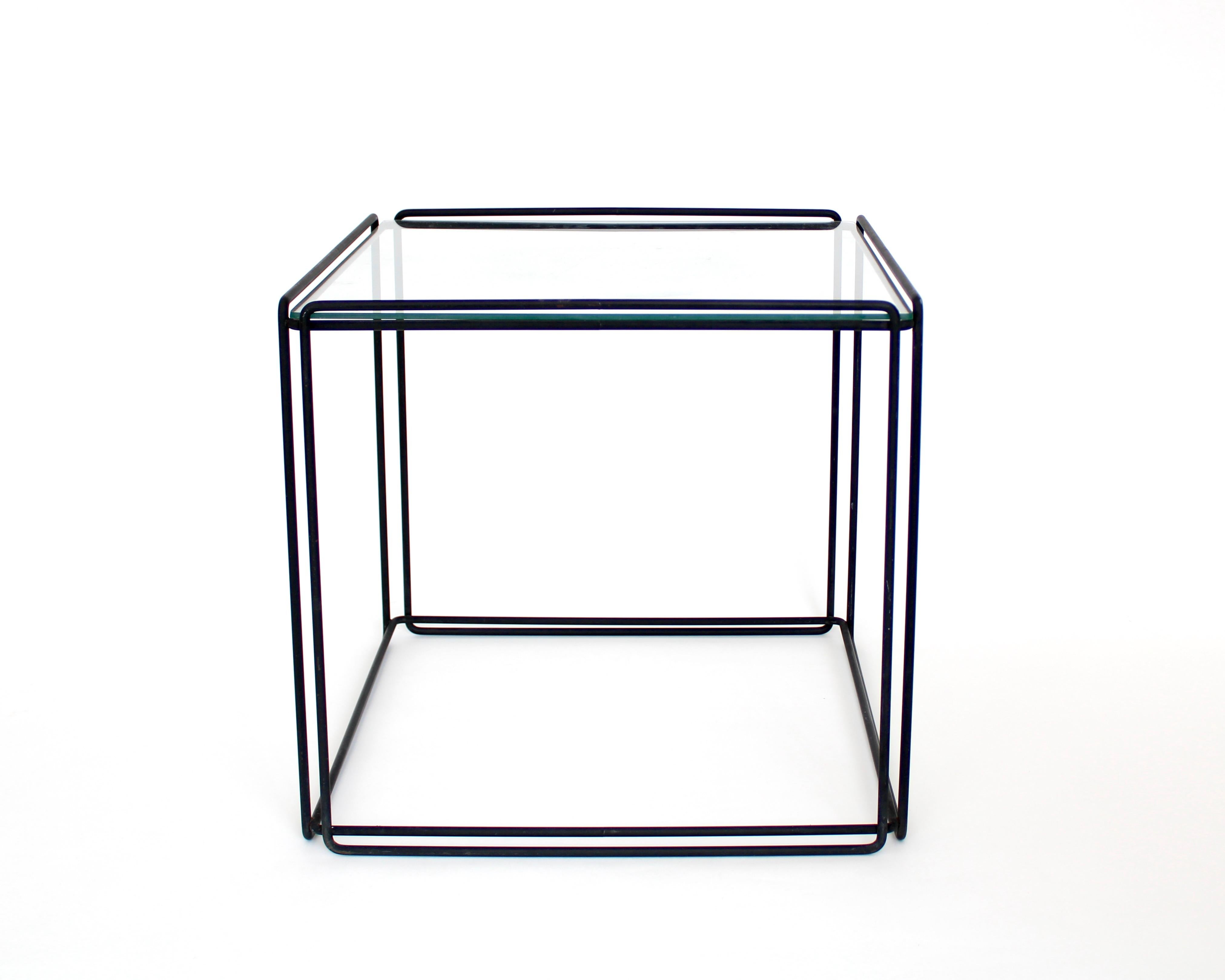 Max Sauze Isoceles Pair of Black Metal and Glass Side or Coffee Tables, France 5