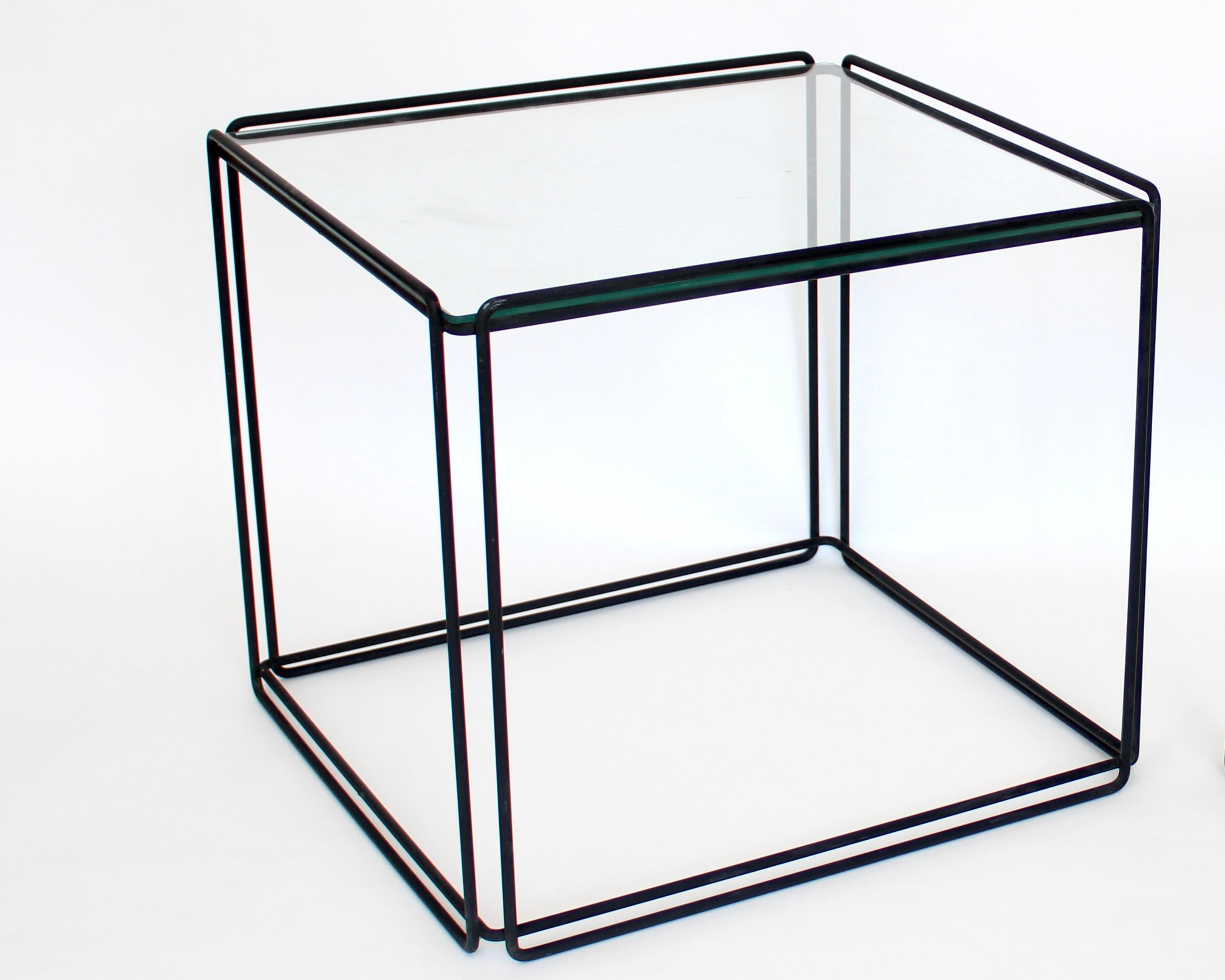 Max Sauze Isoceles Pair of Black Metal and Glass Side or Coffee Tables, France 6