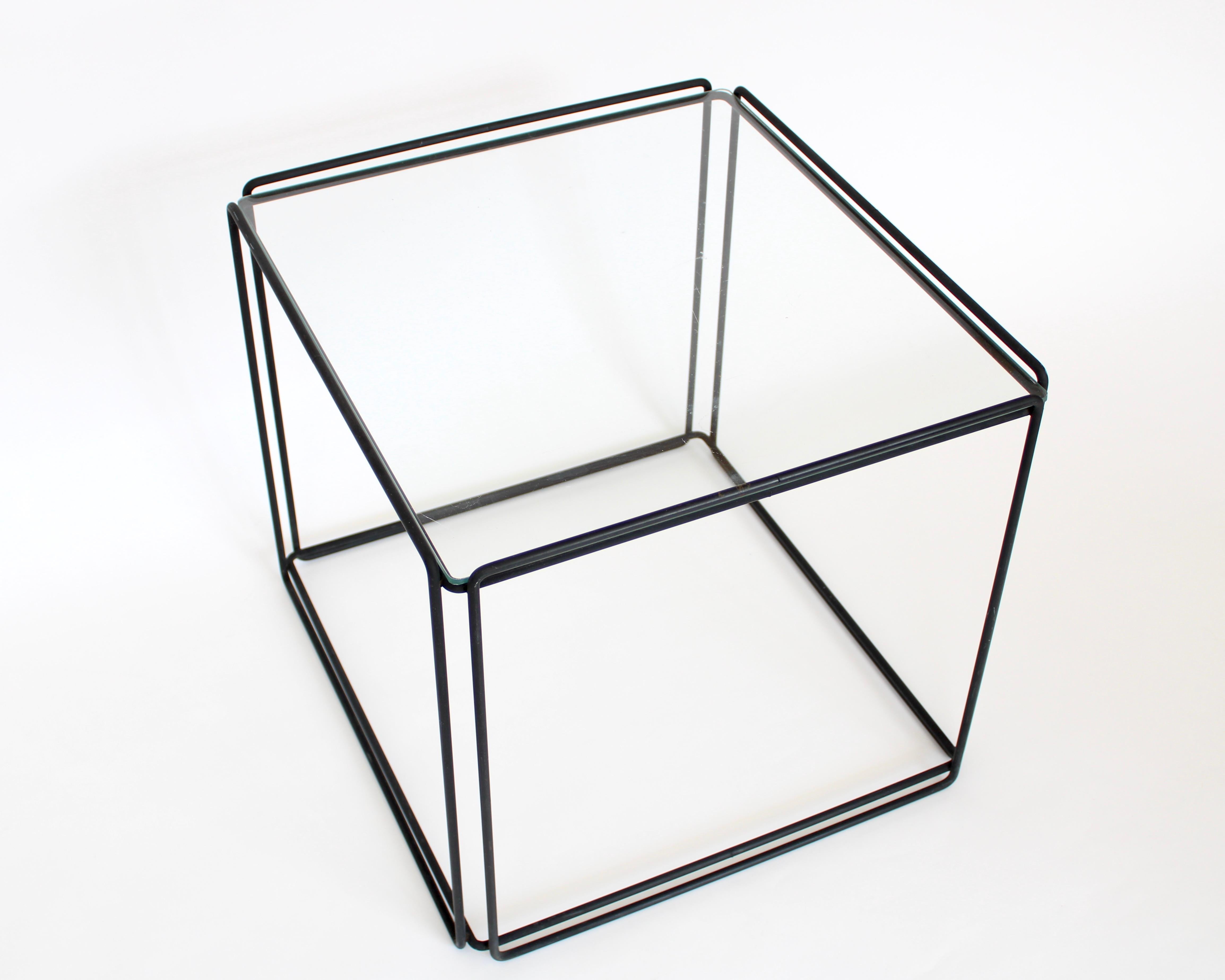 Max Sauze Isoceles Pair of Black Metal and Glass Side or Coffee Tables, France 7