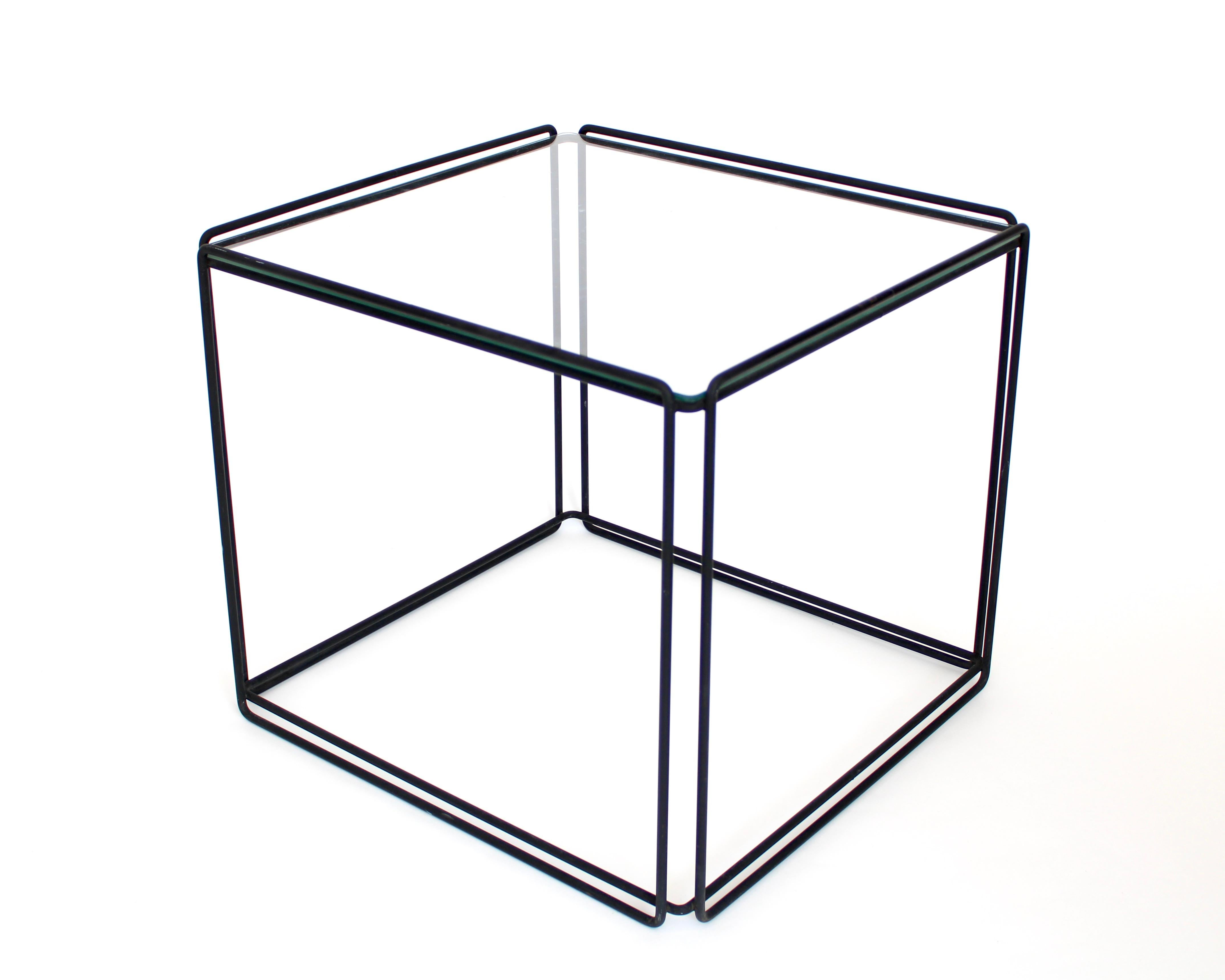 Max Sauze Isoceles Pair of Black Metal and Glass Side or Coffee Tables, France 8