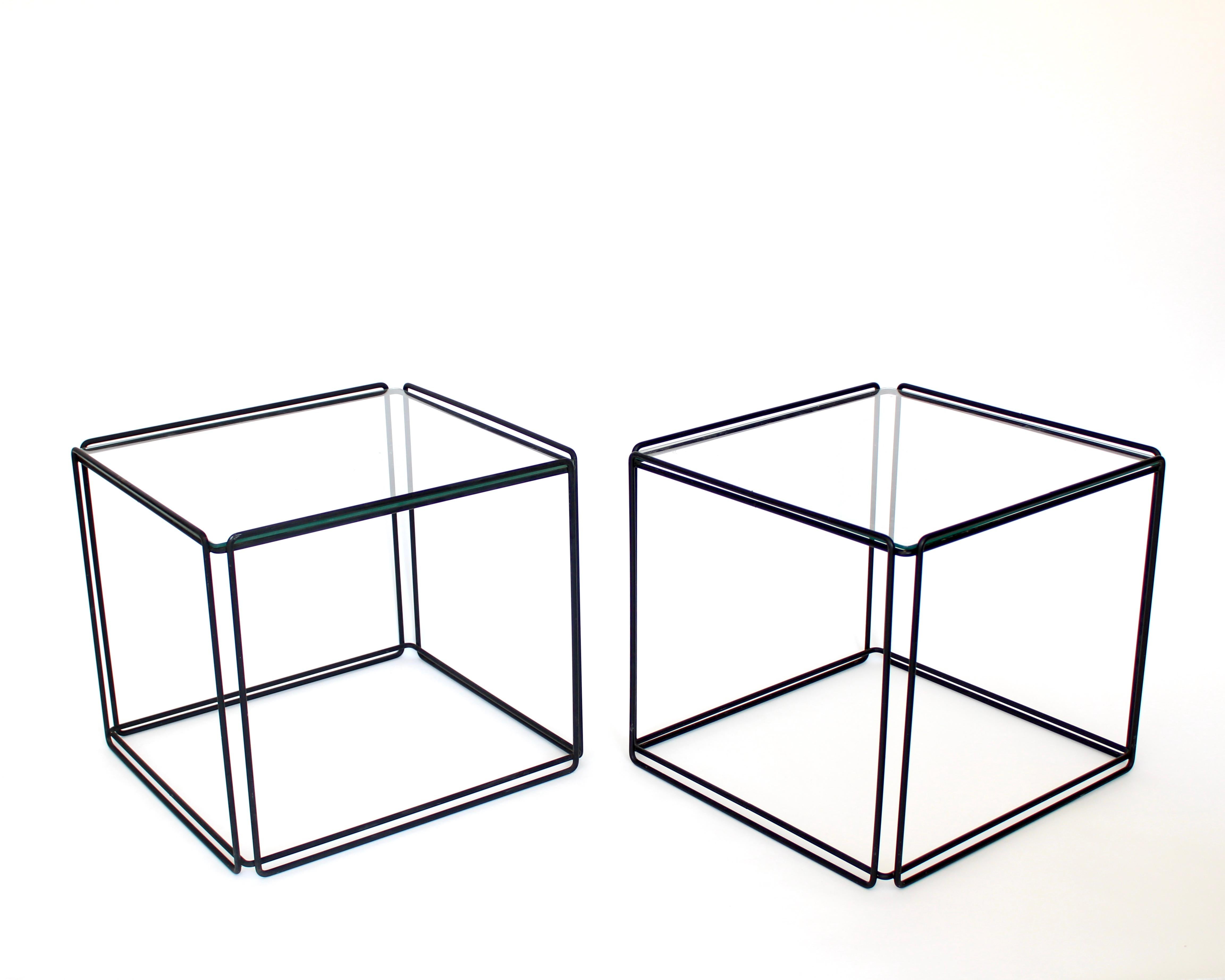 Max Sauze Isoceles Pair of Black Metal and Glass Side or Coffee Tables, France 1