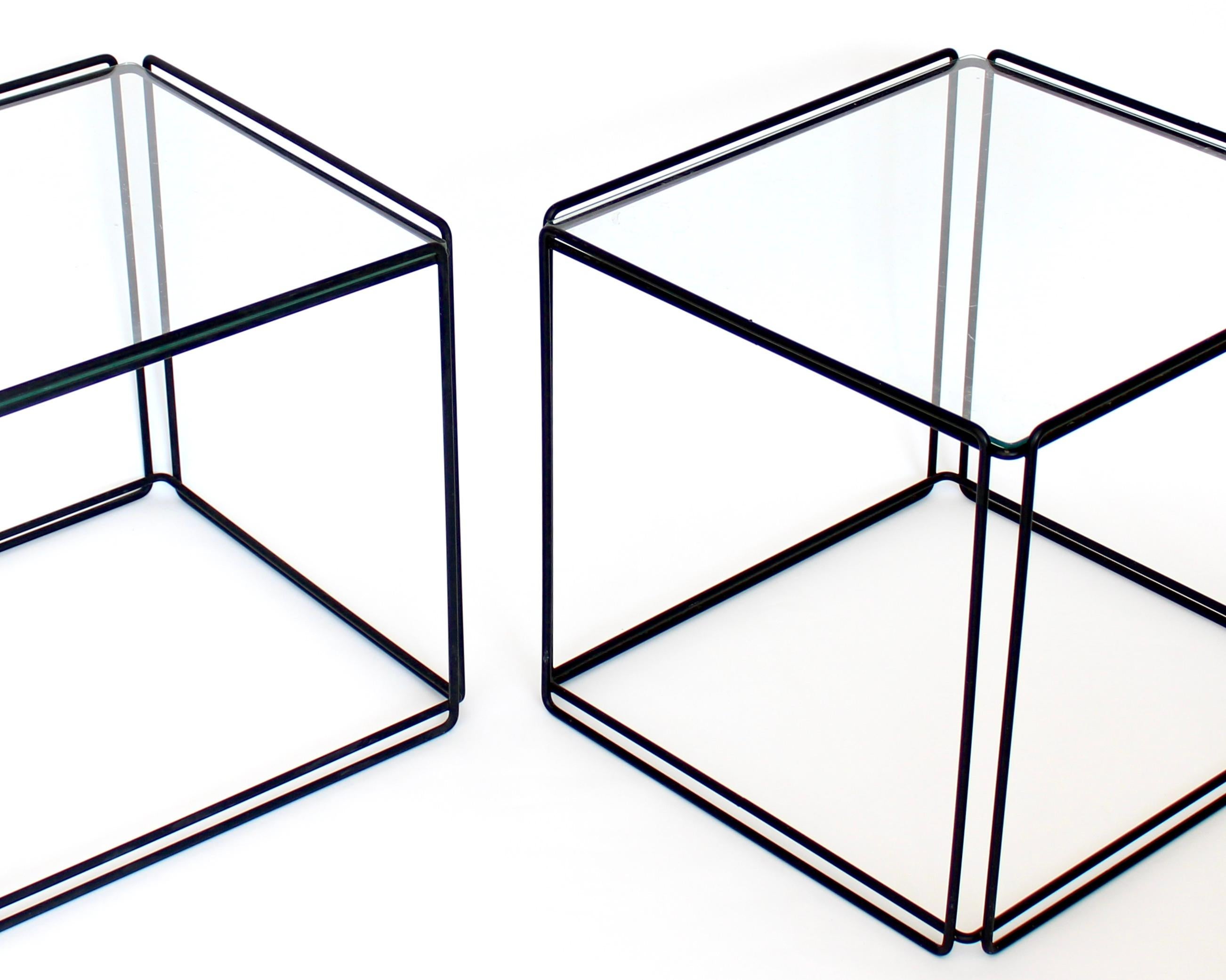 Max Sauze Isoceles Pair of Black Metal and Glass Side or Coffee Tables, France 2