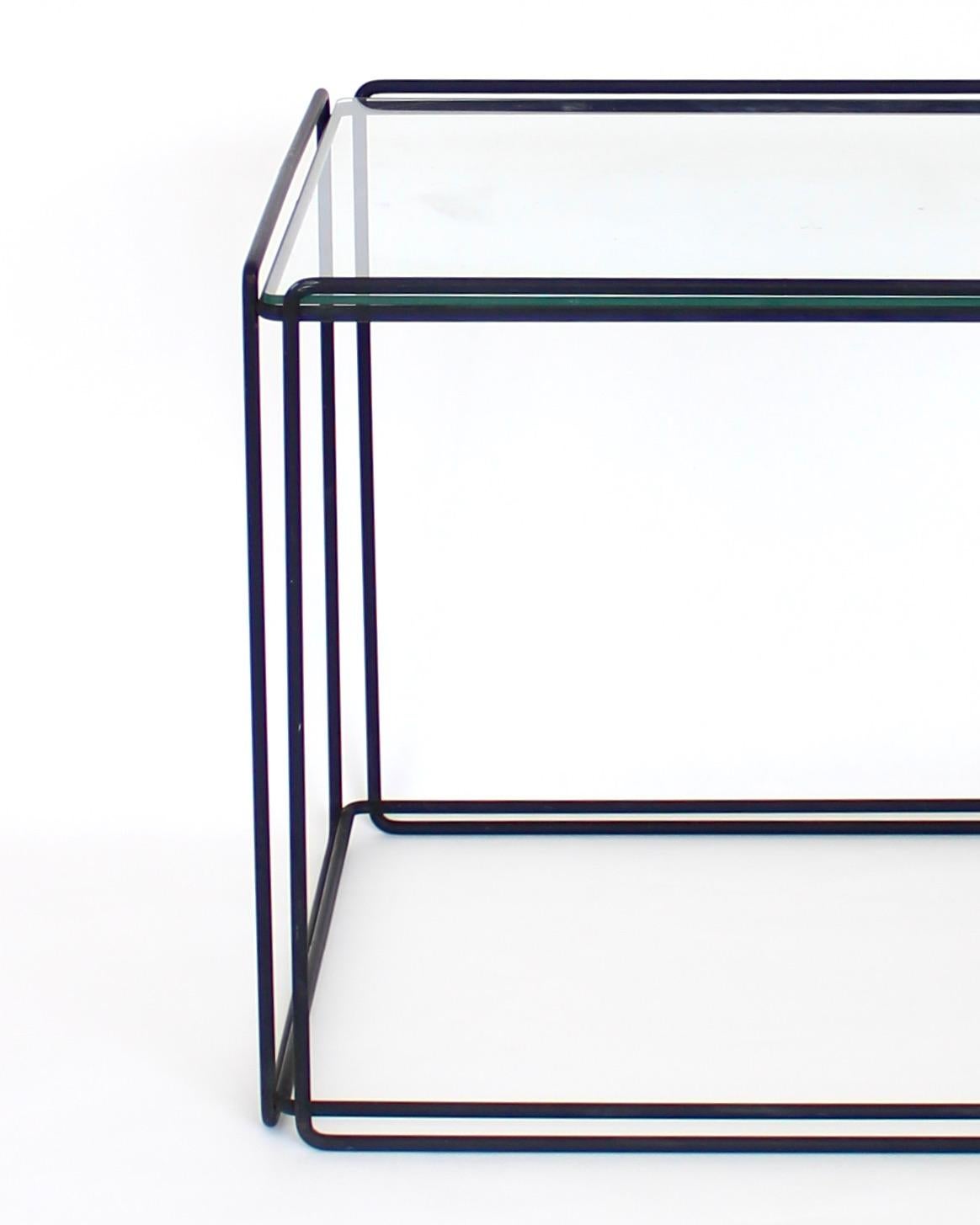 Max Sauze Isoceles Pair of Black Metal and Glass Side or Coffee Tables, France 3