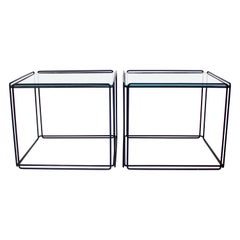 Max Sauze Isoceles Pair of Black Metal and Glass Side or Coffee Tables, France