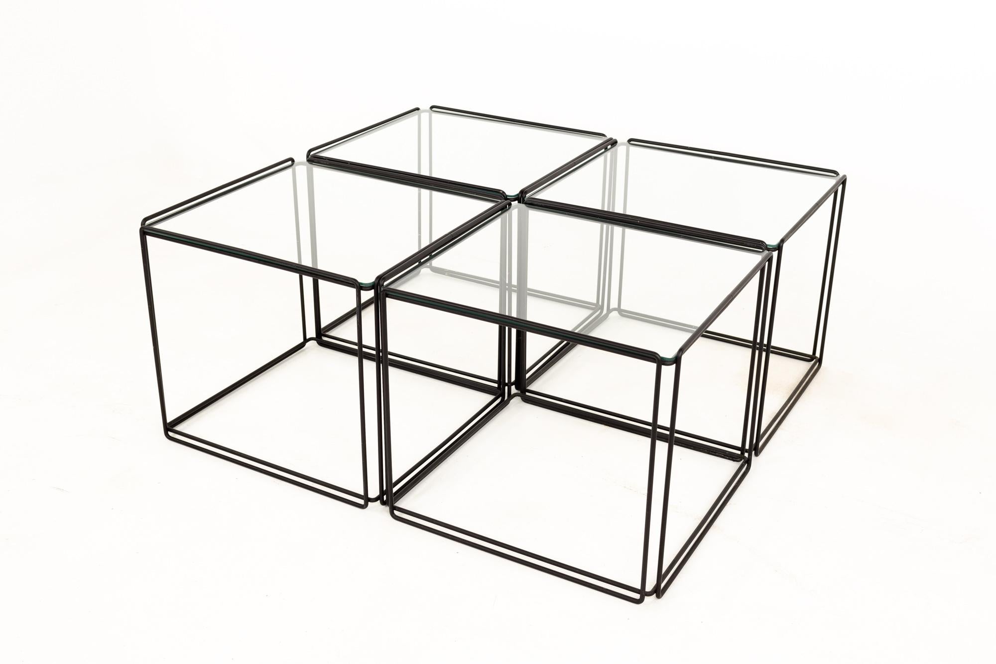 Mid-Century Modern Max Sauze Isosceles MCM Iron Glass Stacking Side End Tables, Set of 5