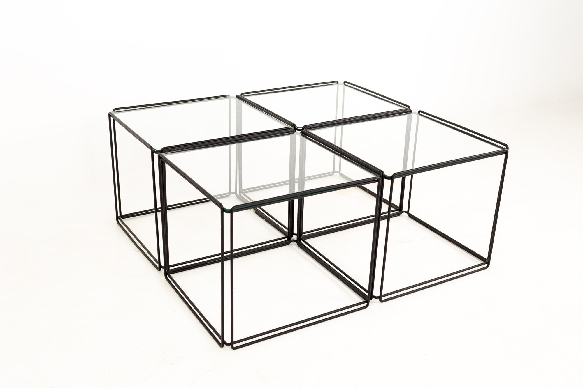 French Max Sauze Isosceles MCM Iron Glass Stacking Side End Tables, Set of 5