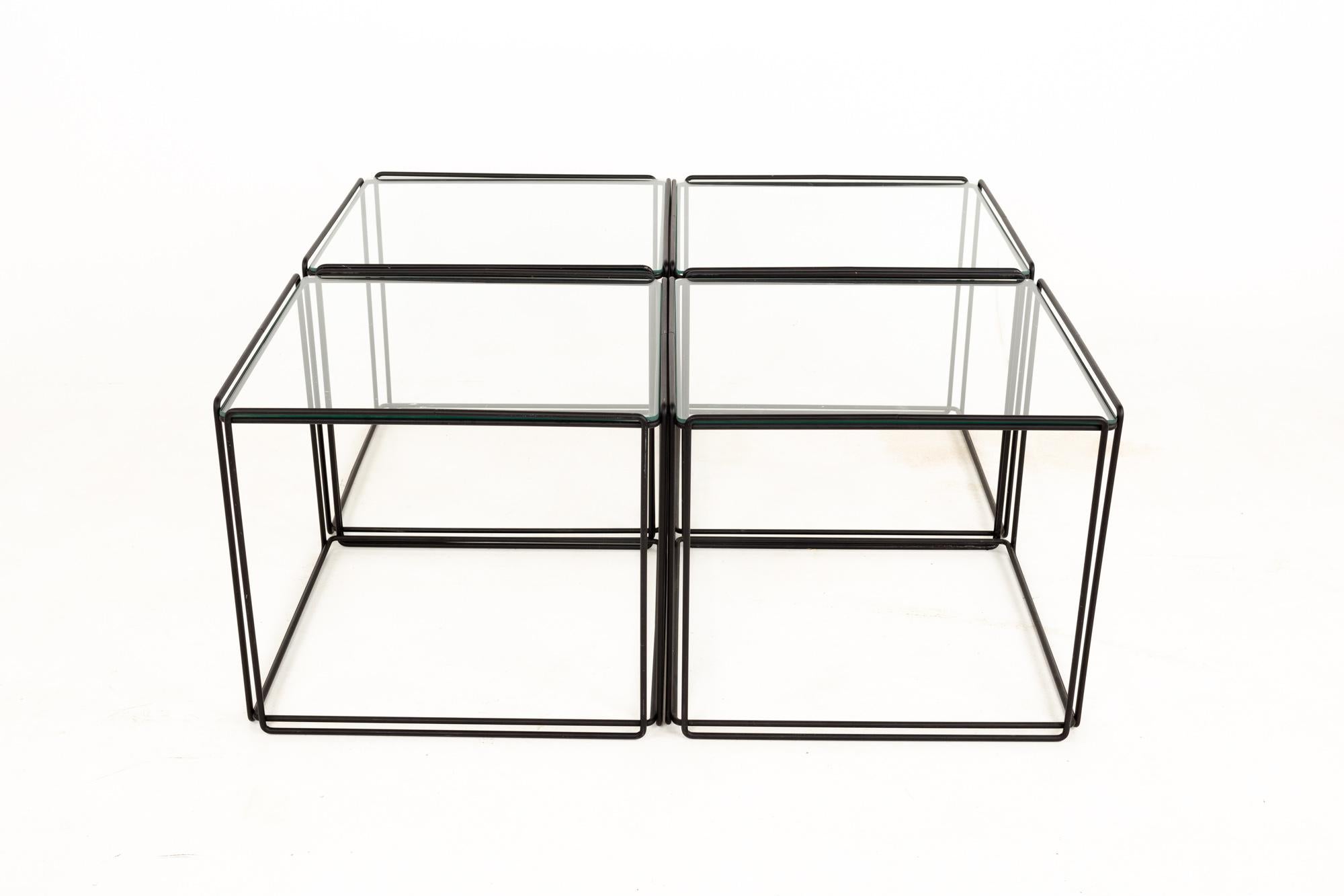 Max Sauze Isosceles MCM Iron Glass Stacking Side End Tables, Set of 5 In Good Condition In Countryside, IL