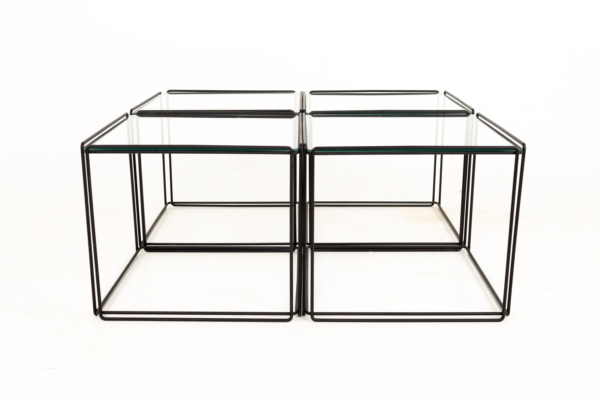 Late 20th Century Max Sauze Isosceles MCM Iron Glass Stacking Side End Tables, Set of 5