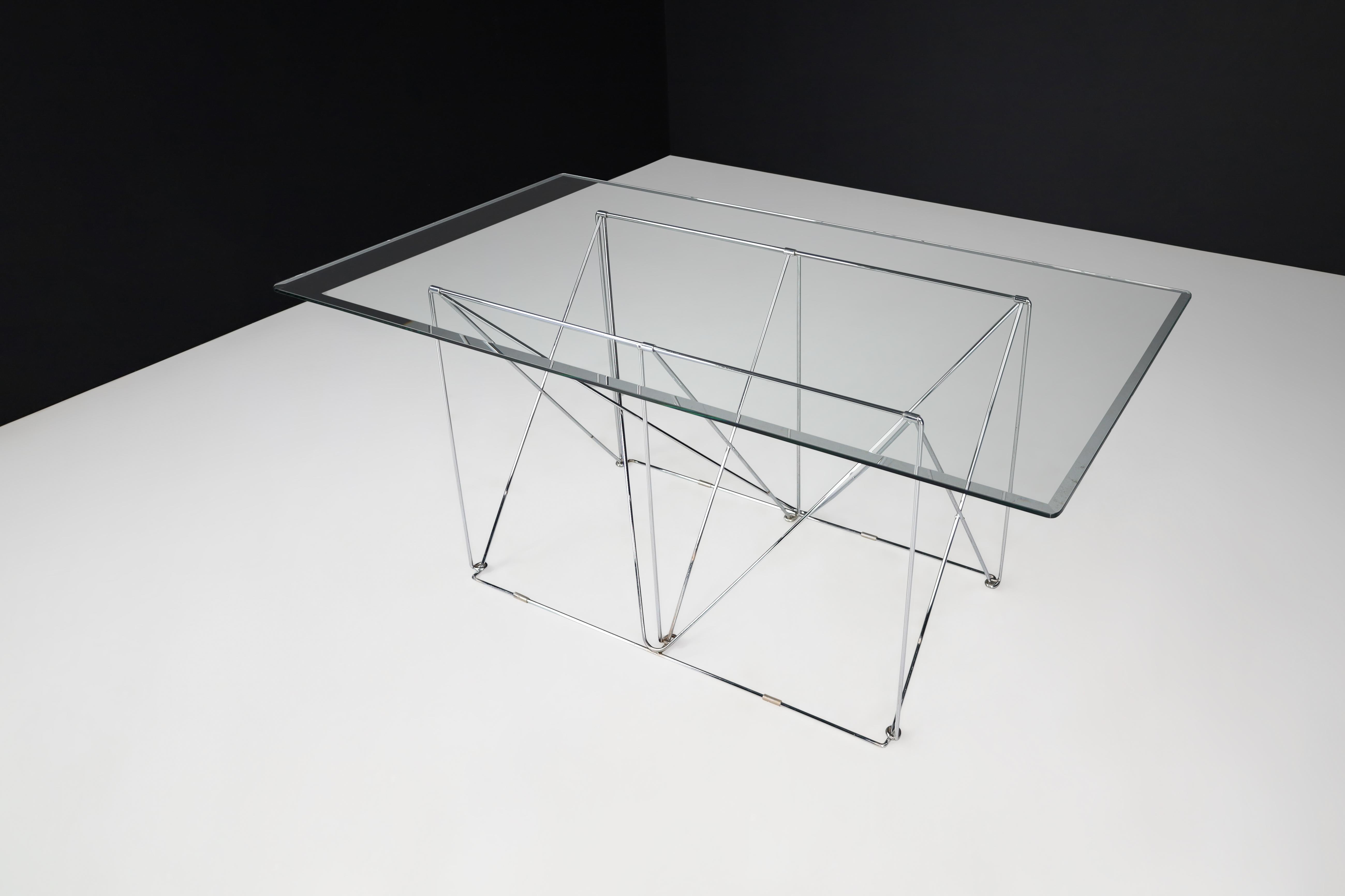 Max Sauze Modern Architectural Folding Metal Table, France, 1970s For Sale 2