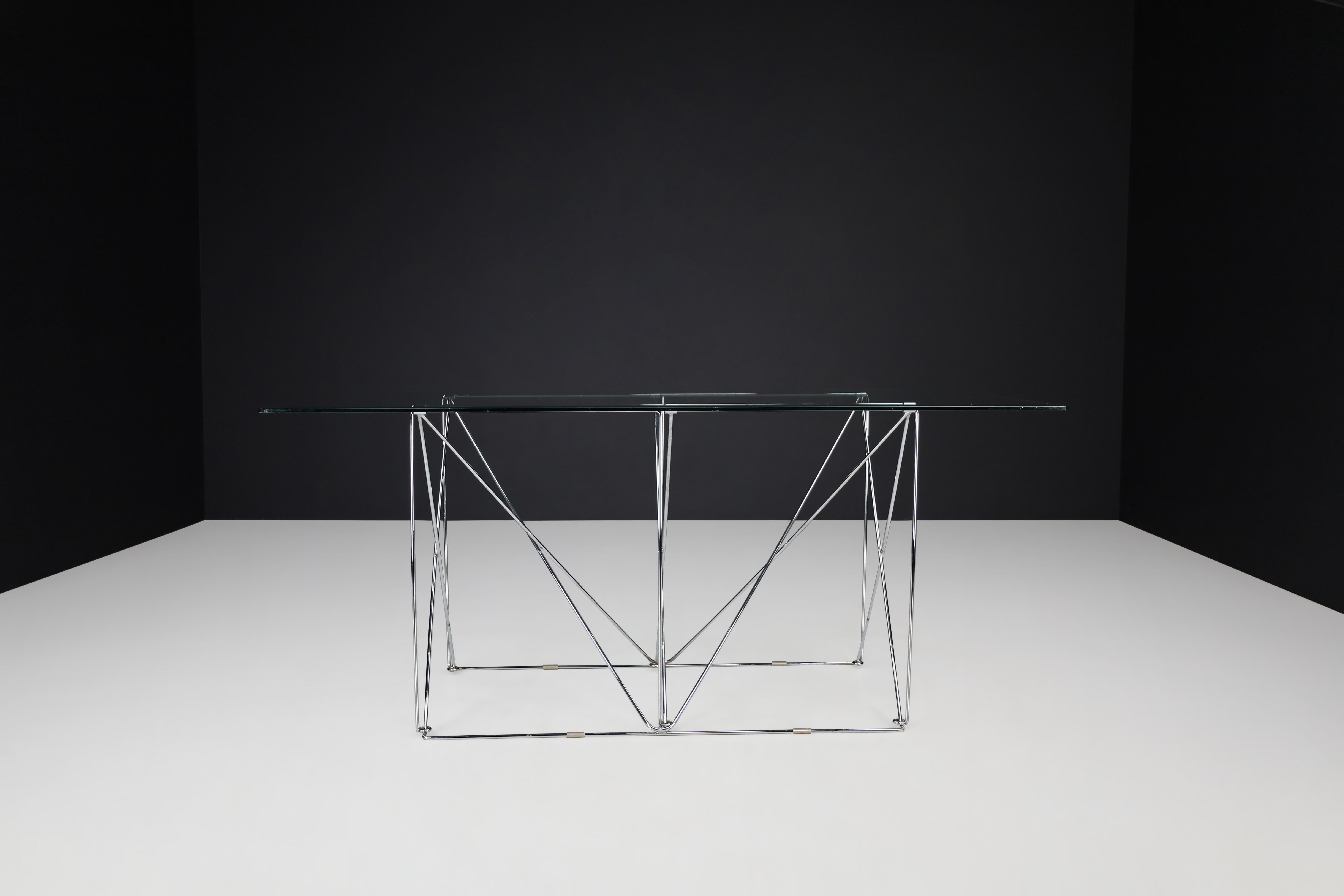 Max Sauze Modern Architectural Folding Metal Table, France, 1970s For Sale 6