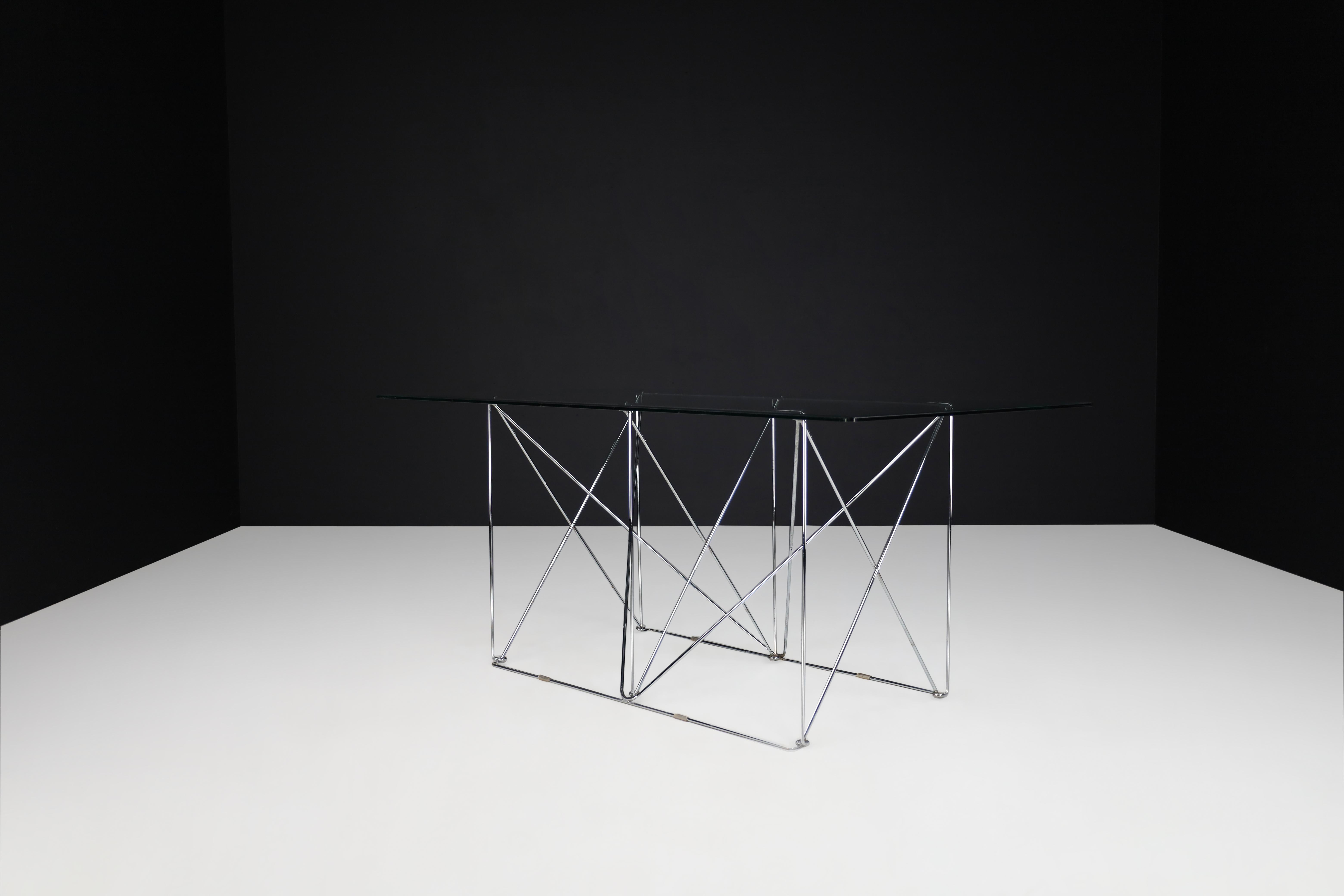Max Sauze Modern Architectural Folding Metal Table, France, 1970s For Sale 8