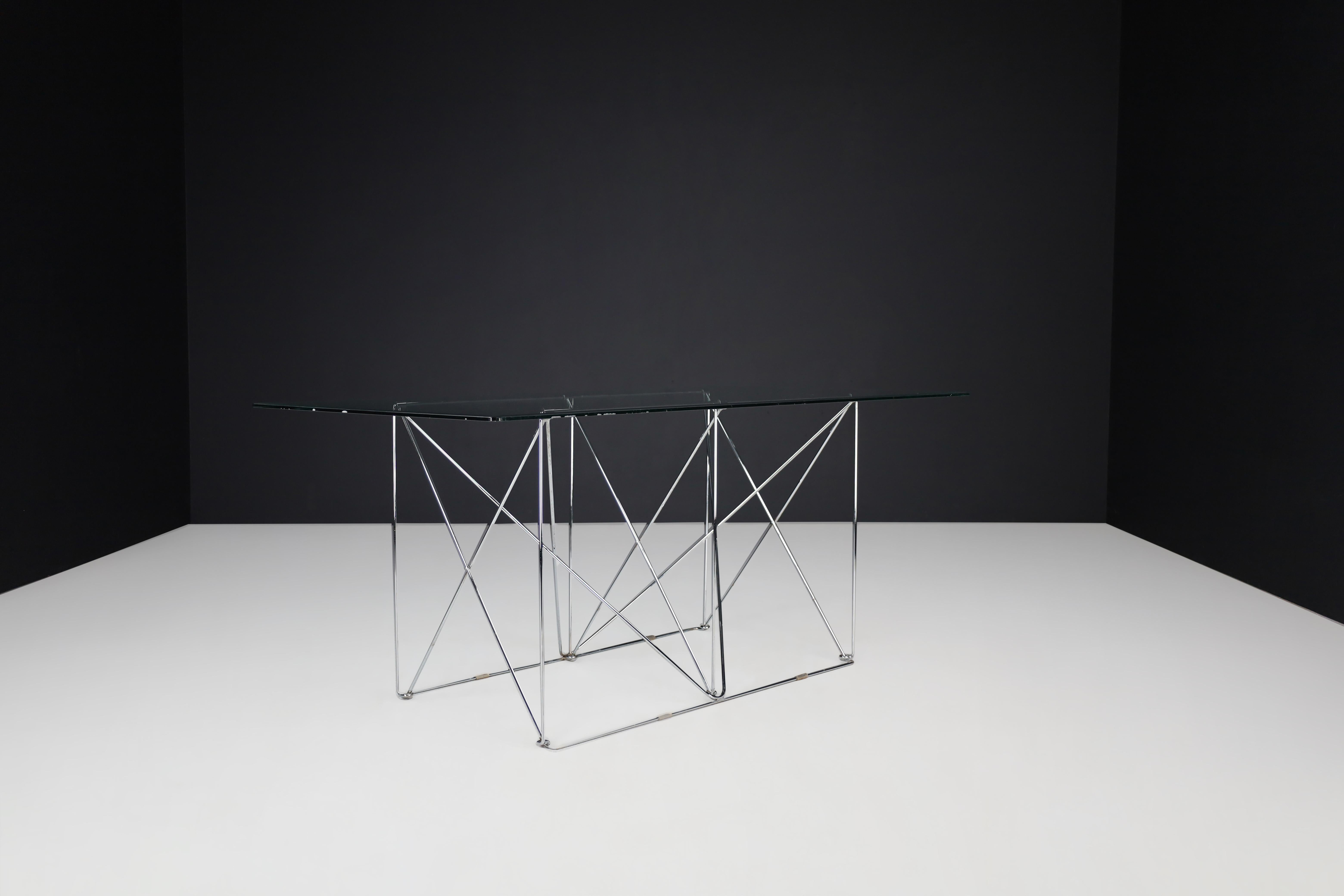 Max Sauze Modern Architectural Folding Metal Table, France, 1970s For Sale 9