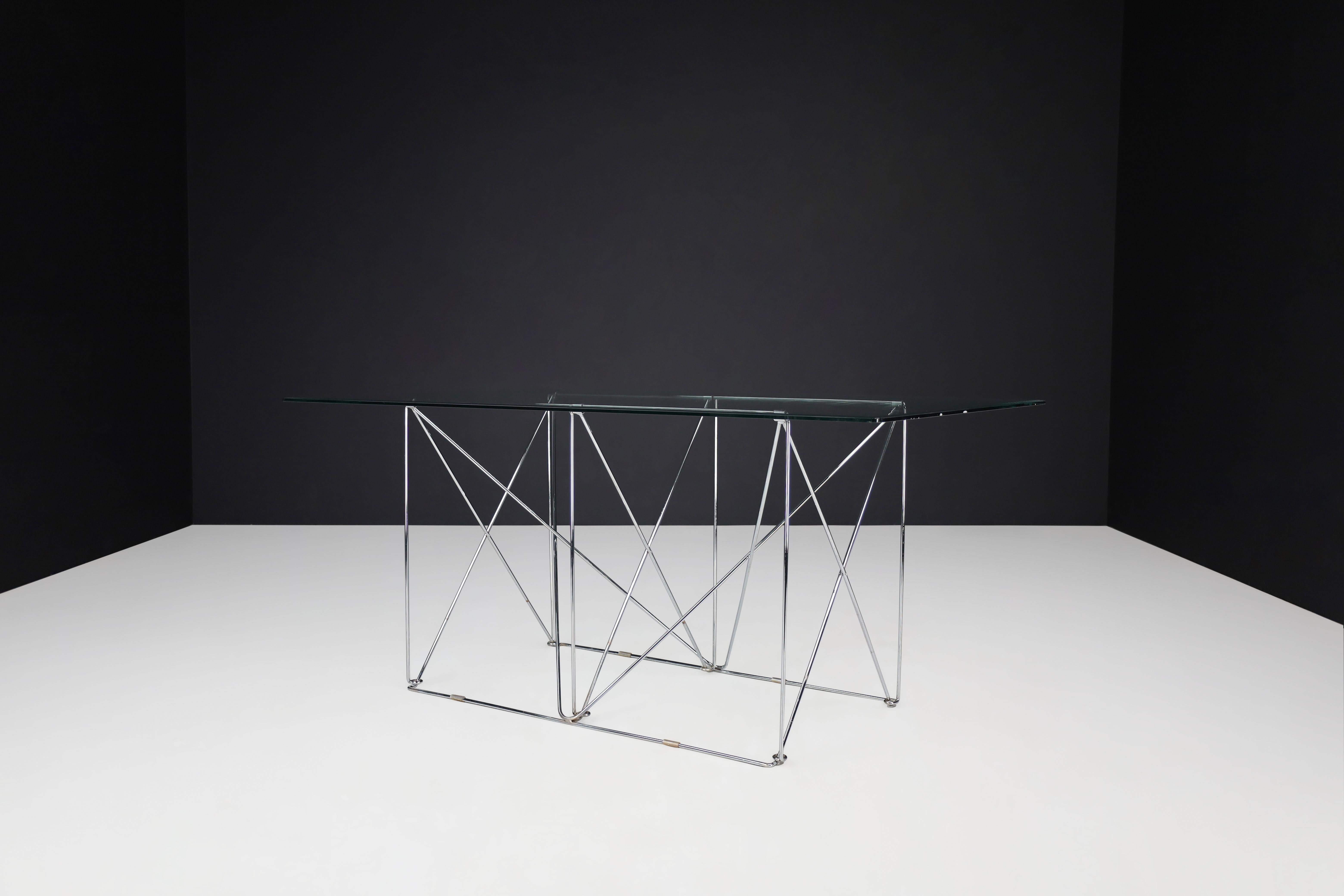 Max Sauze Modern Architectural Folding Metal Table, France, 1970s For Sale 11