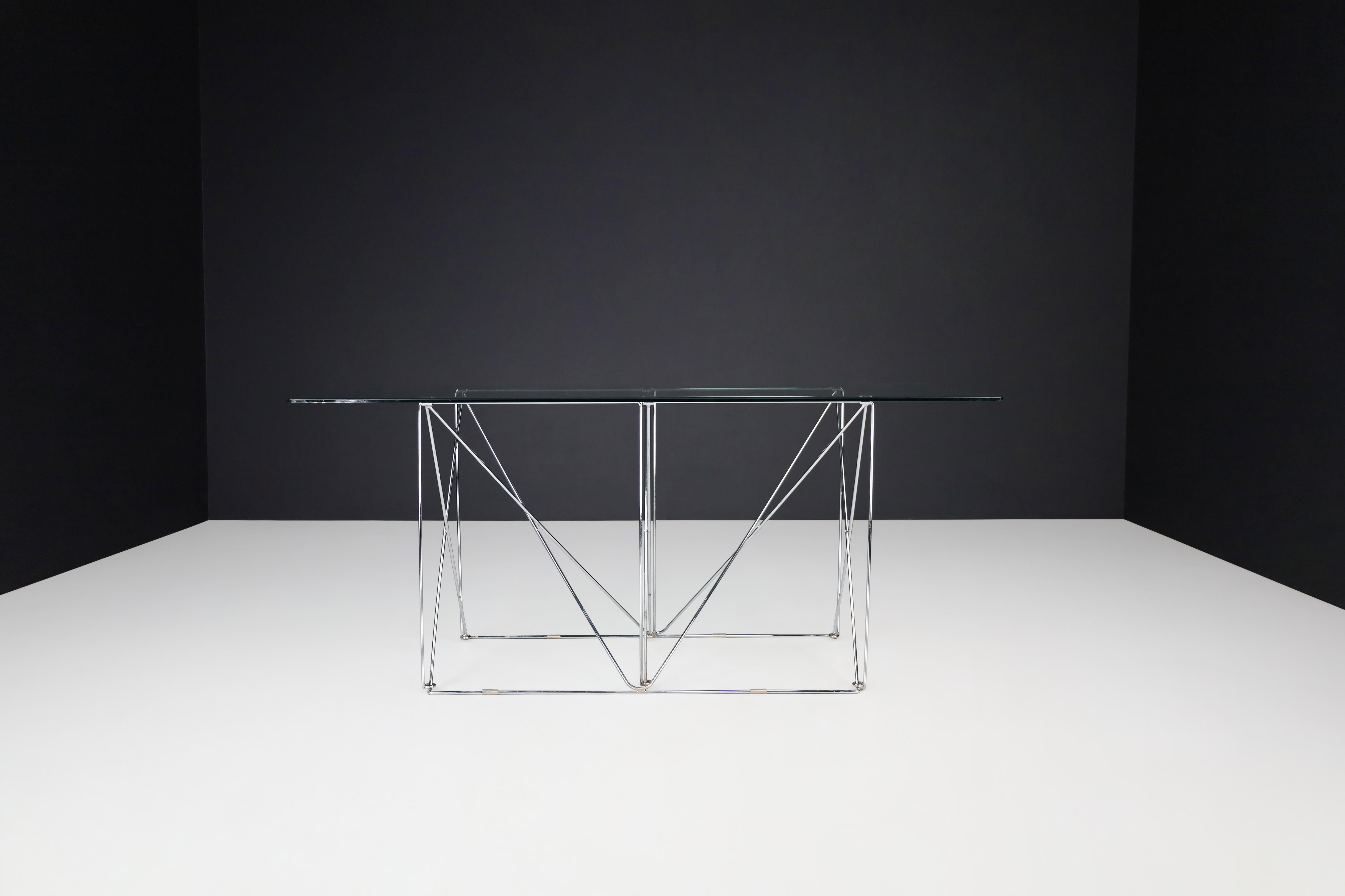 French Max Sauze Modern Architectural Folding Metal Table, France, 1970s For Sale
