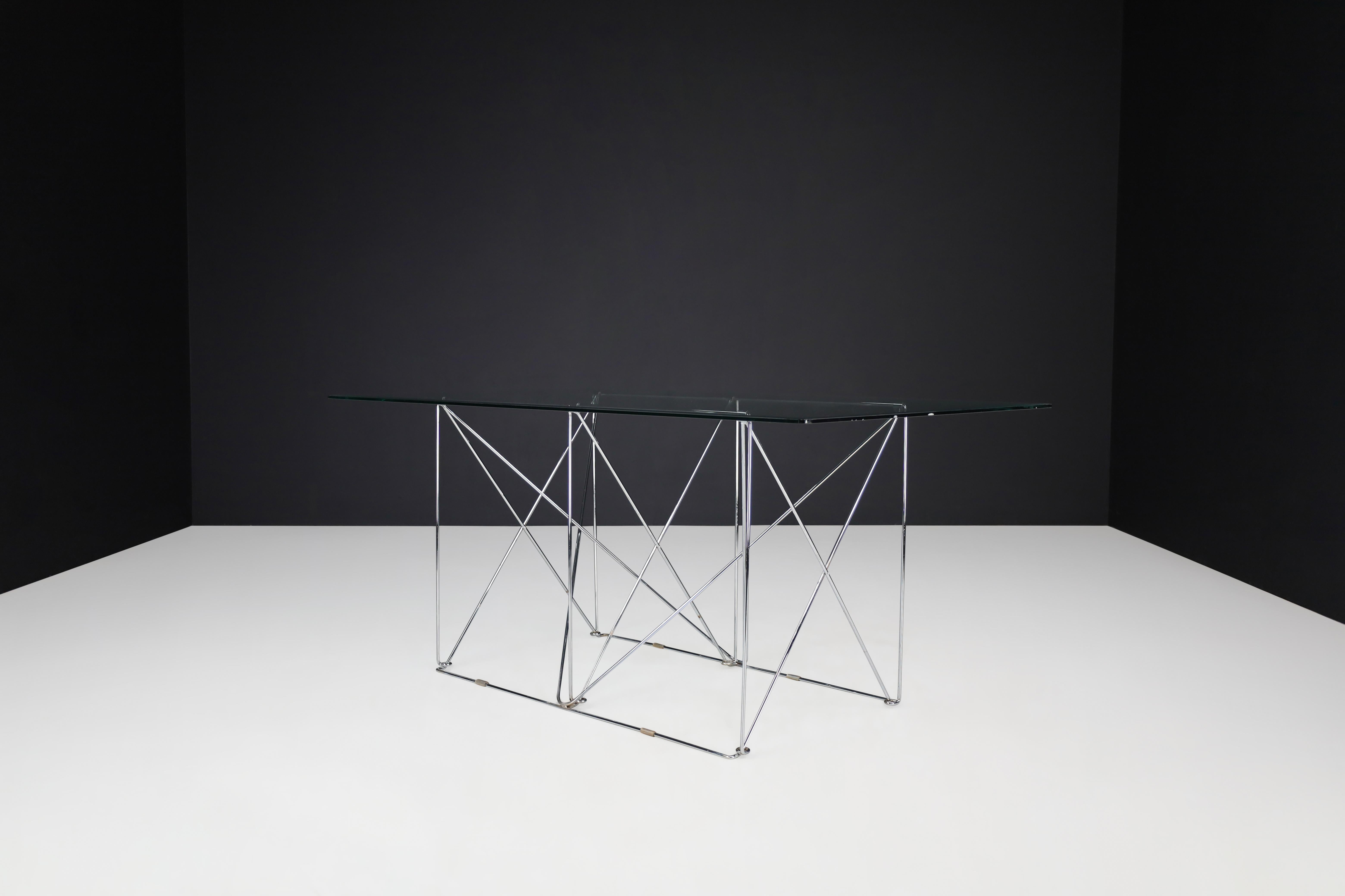 Max Sauze Modern Architectural Folding Metal Table, France, 1970s In Good Condition For Sale In Almelo, NL