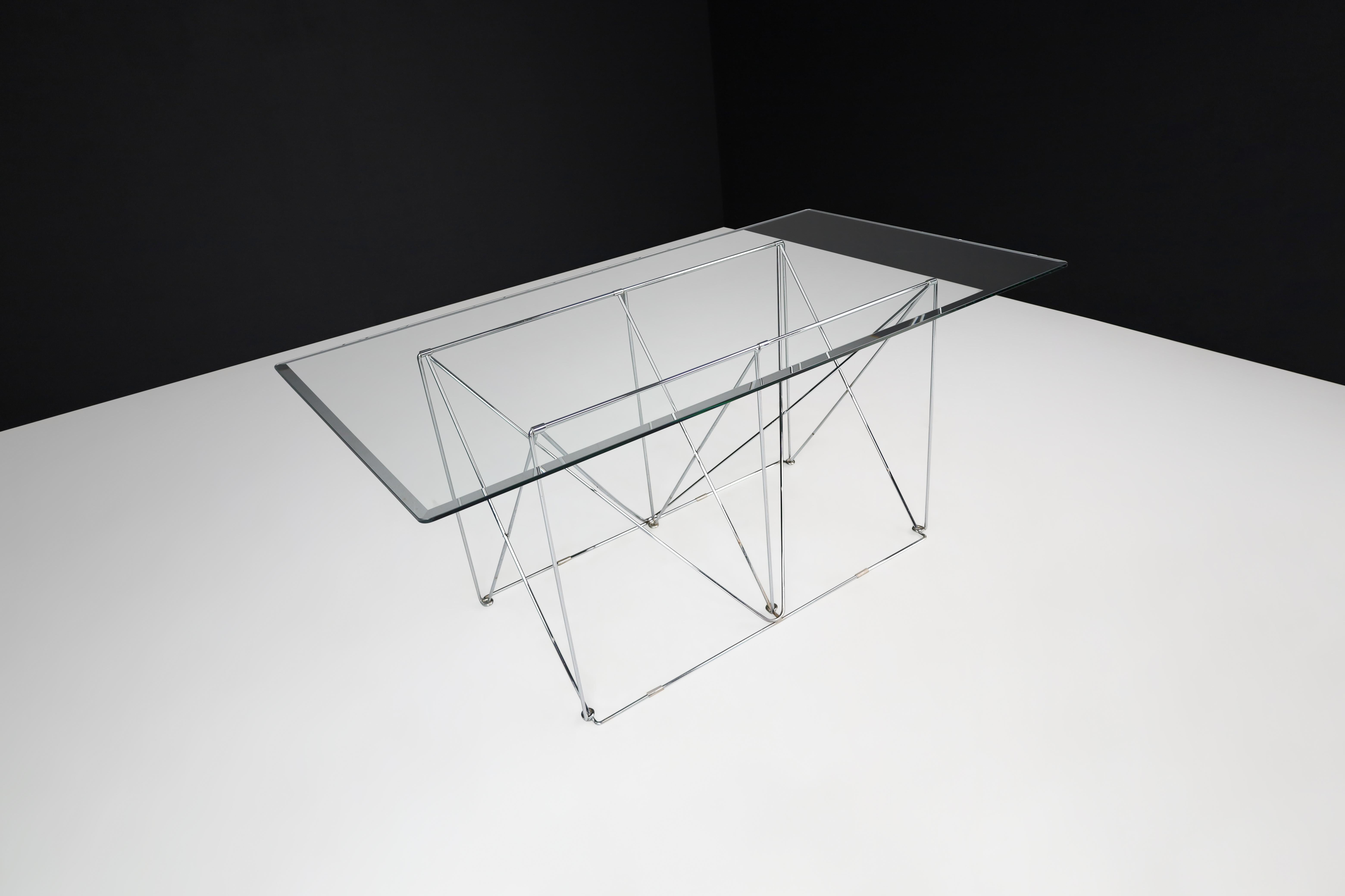 Steel Max Sauze Modern Architectural Folding Metal Table, France, 1970s For Sale