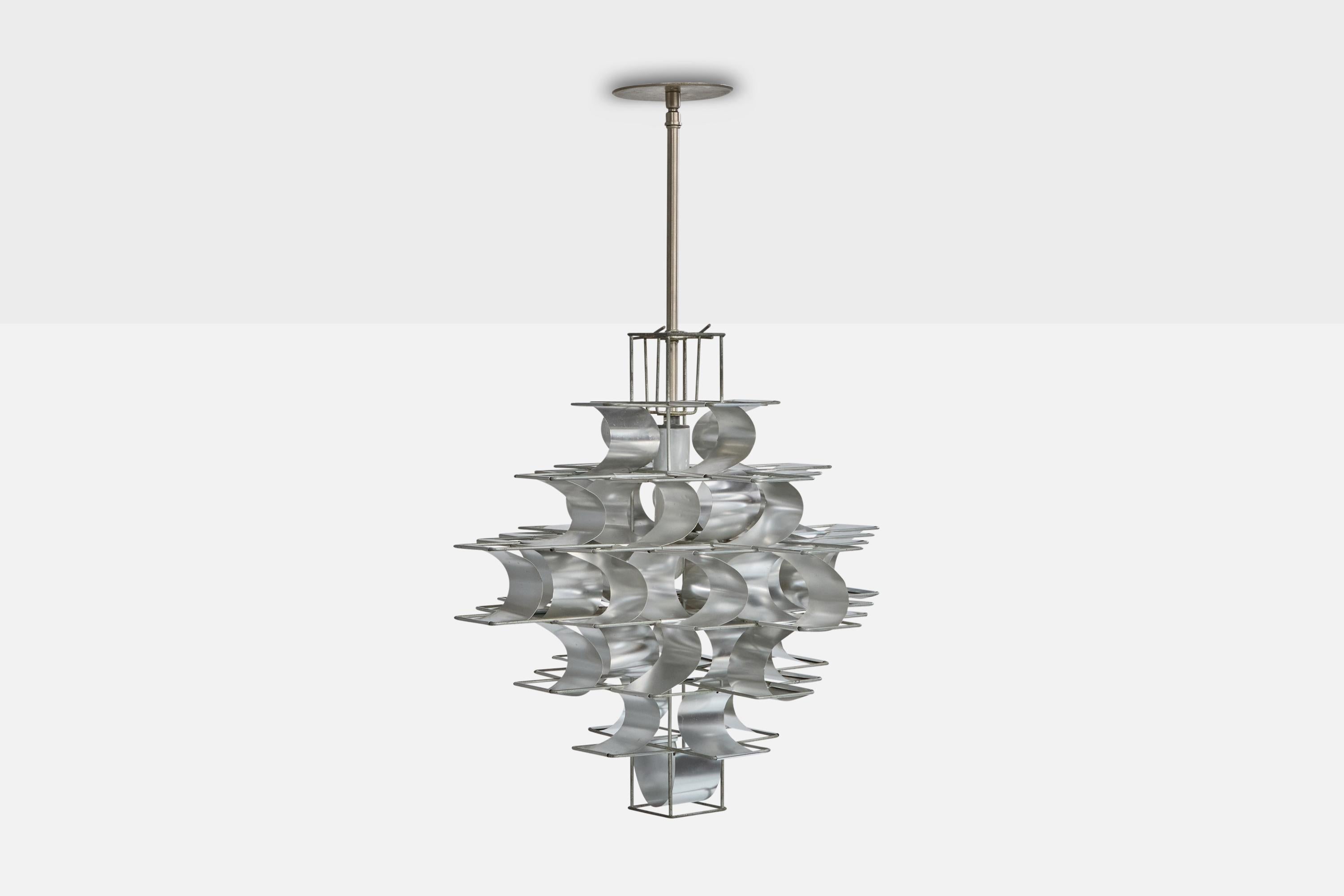 Max Sauze, Pendelleuchte, Aluminium, Stahl, Frankreich, 1970er Jahre (Moderne der Mitte des Jahrhunderts) im Angebot