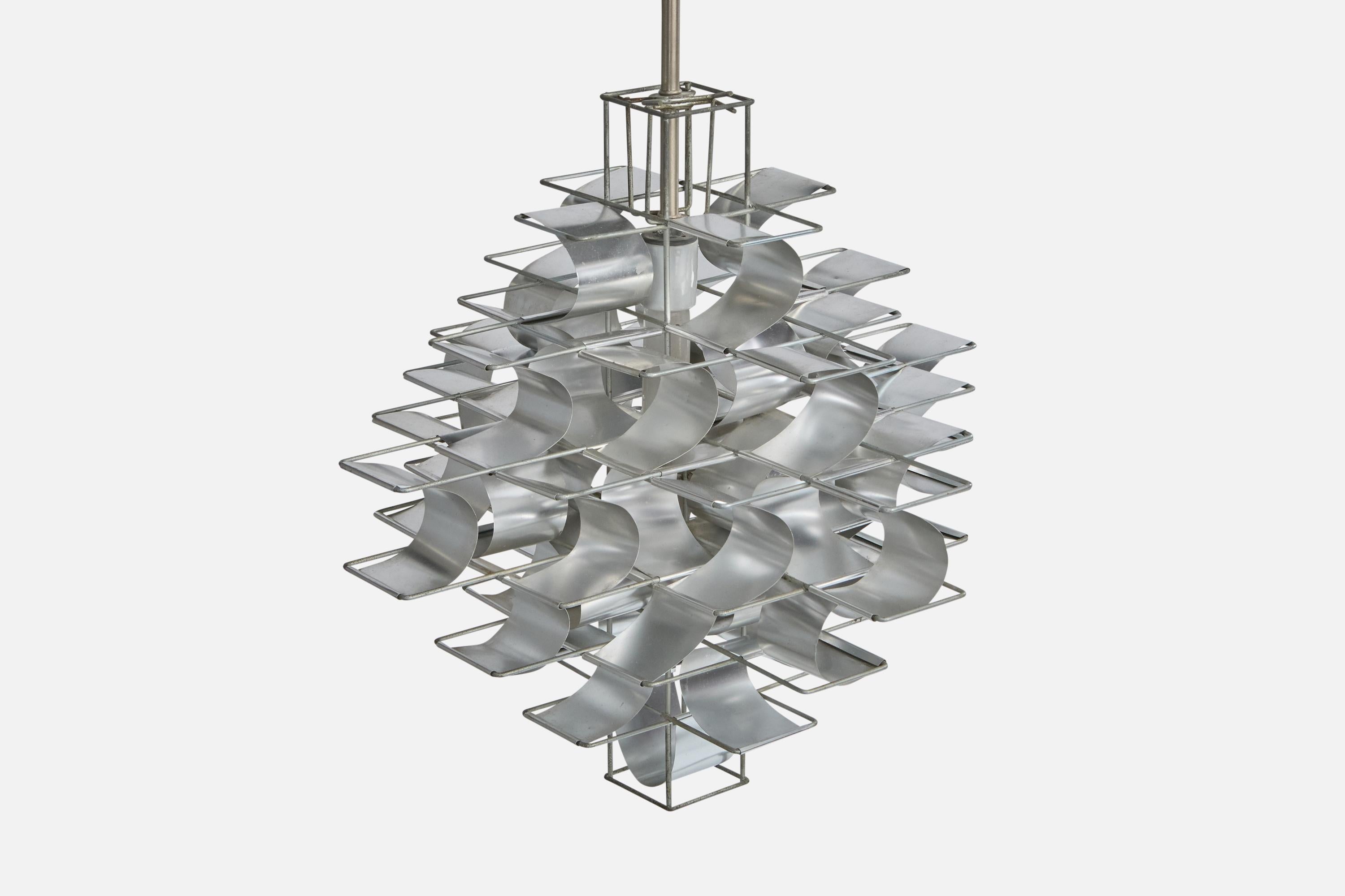 Max Sauze, Pendelleuchte, Aluminium, Stahl, Frankreich, 1970er Jahre (Französisch) im Angebot