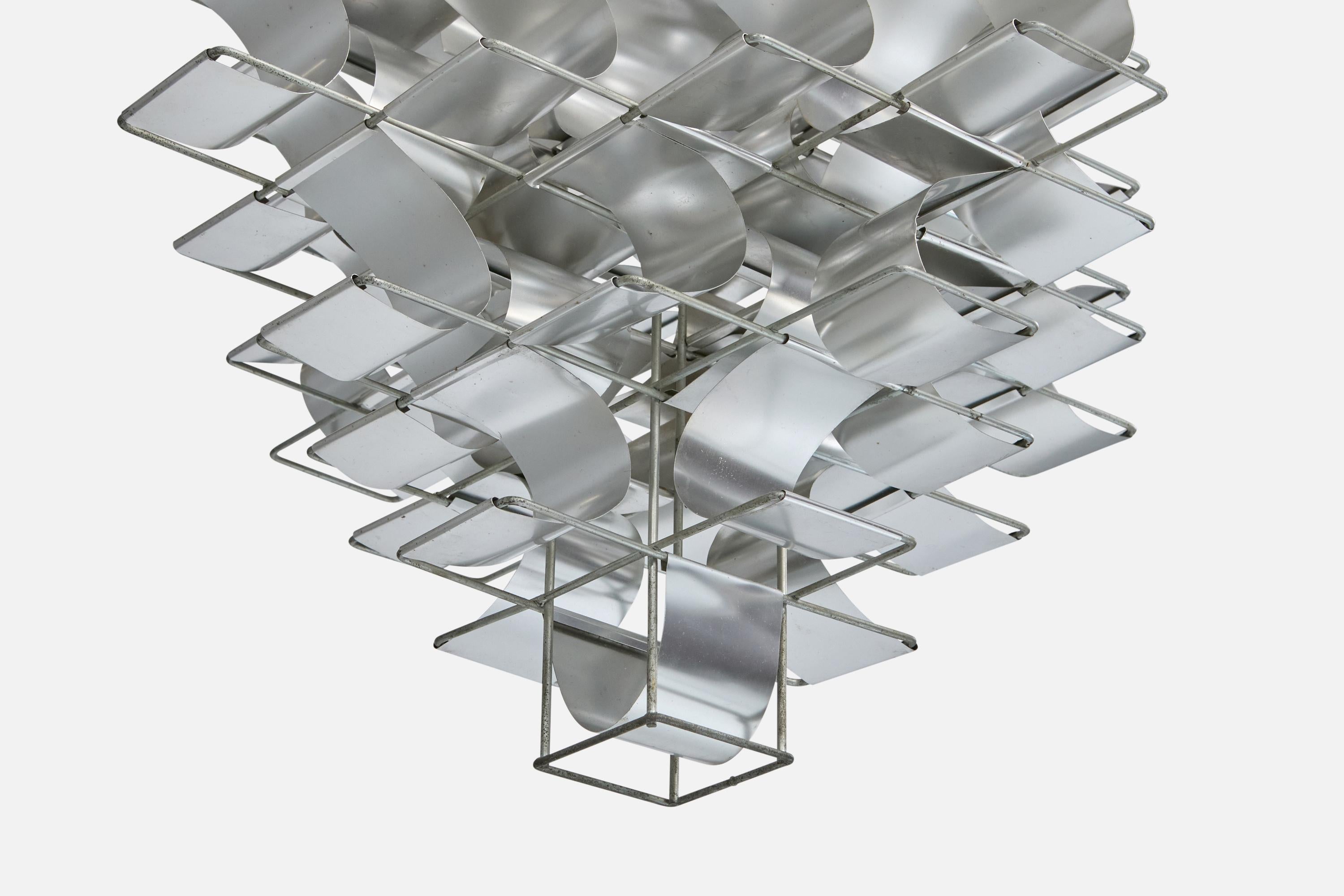 Max Sauze, Pendelleuchte, Aluminium, Stahl, Frankreich, 1970er Jahre (Ende des 20. Jahrhunderts) im Angebot