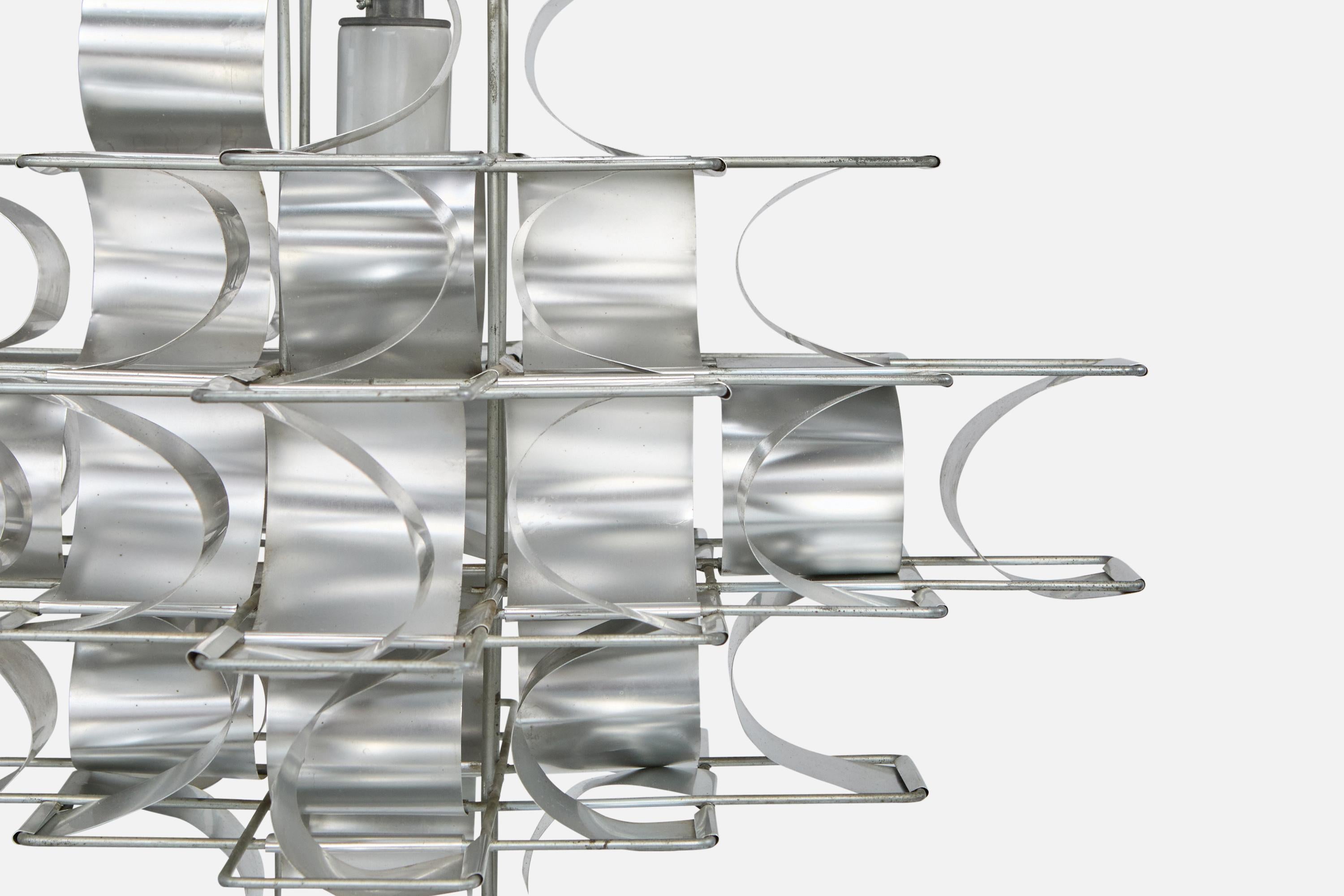 Max Sauze, Pendelleuchte, Aluminium, Stahl, Frankreich, 1970er Jahre im Angebot 1