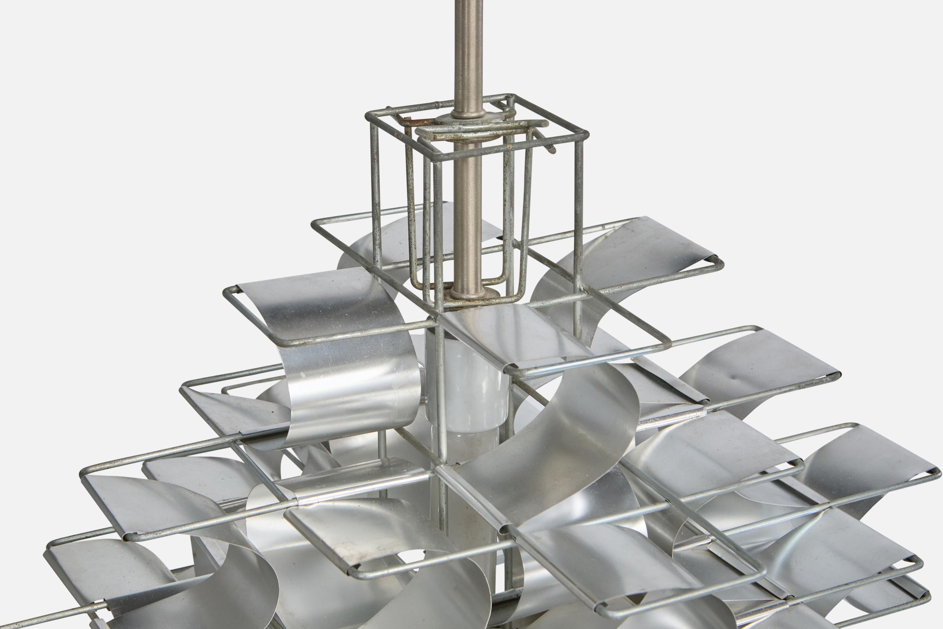 Max Sauze, Pendelleuchte, Aluminium, Stahl, Frankreich, 1970er Jahre im Angebot 2