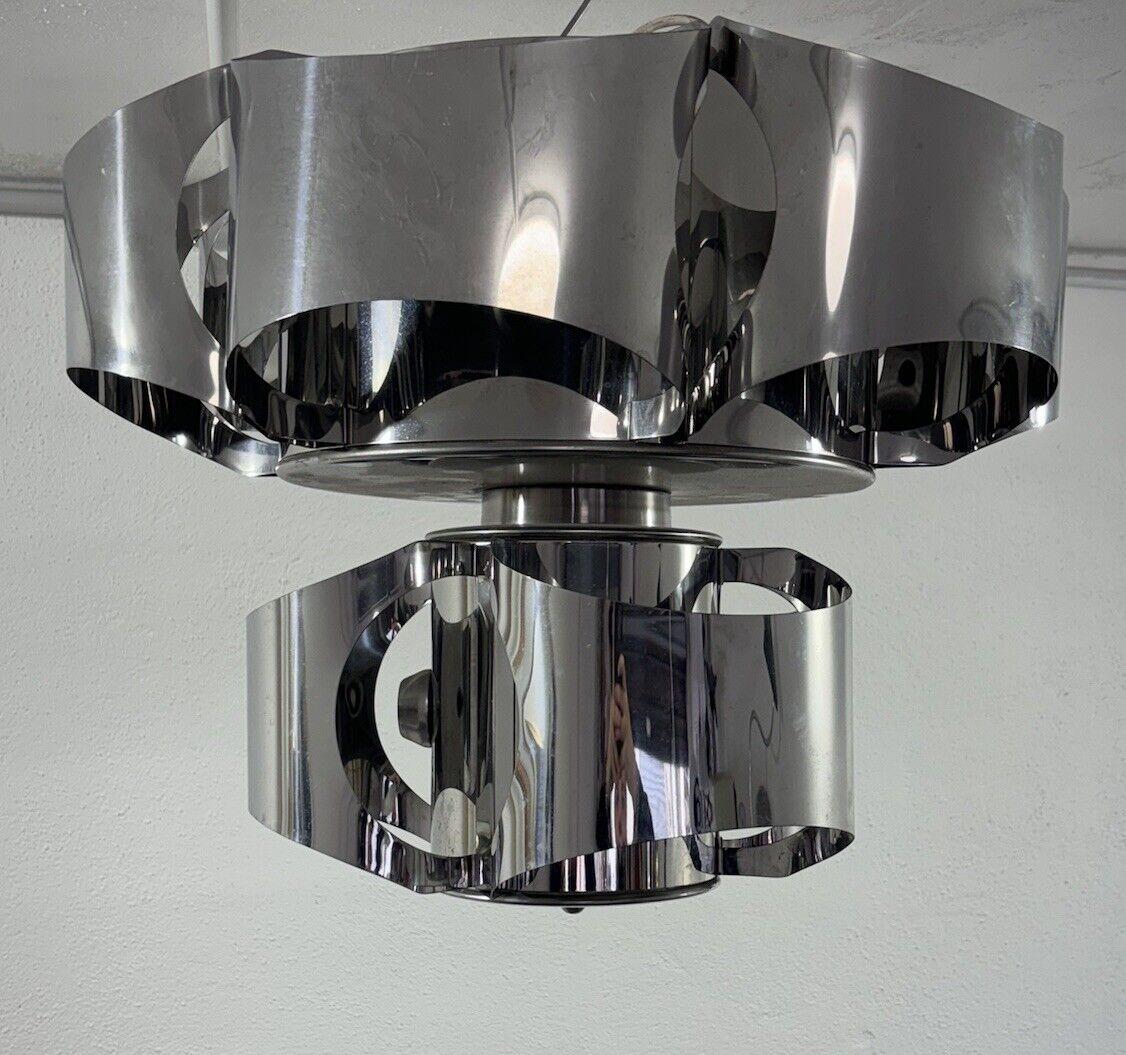 Late 20th Century Lampadario stile Max Sauze 9 Luci Acciaio Design Modernariato
