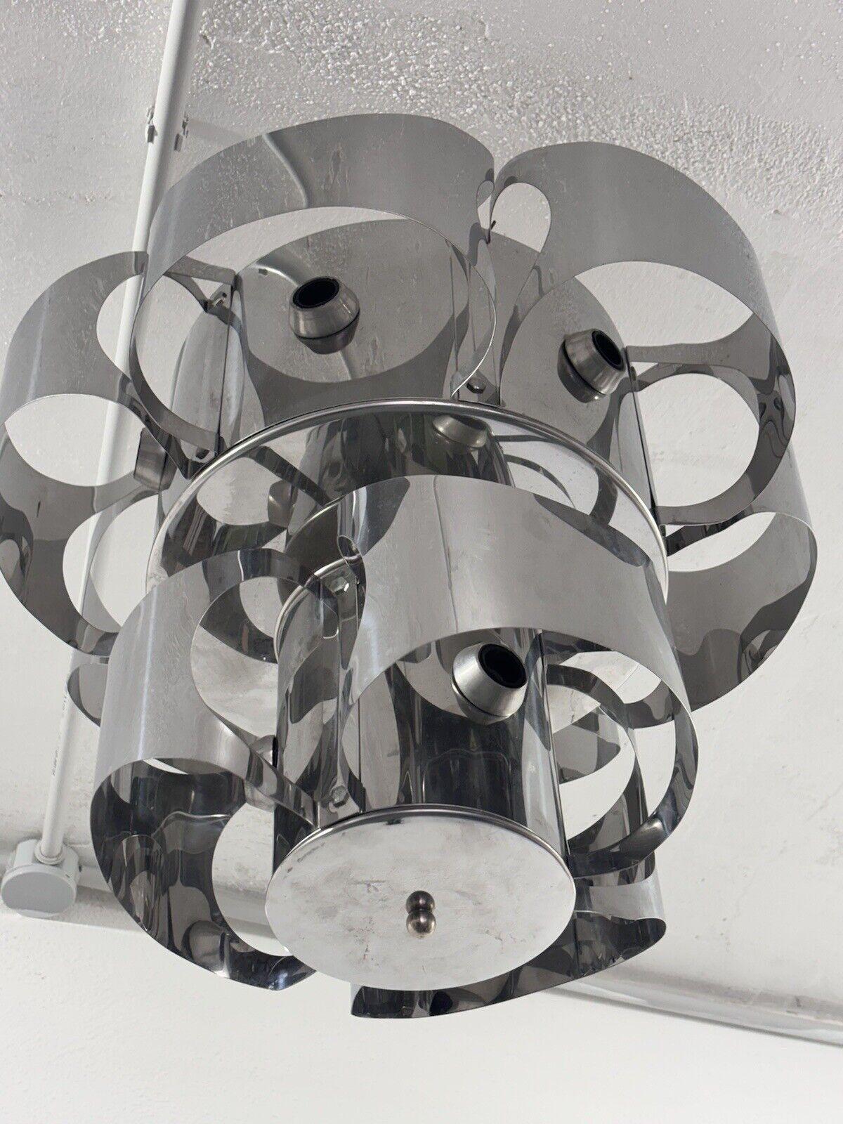Lampadario stile Max Sauze 9 Luci Acciaio Design Modernariato 3
