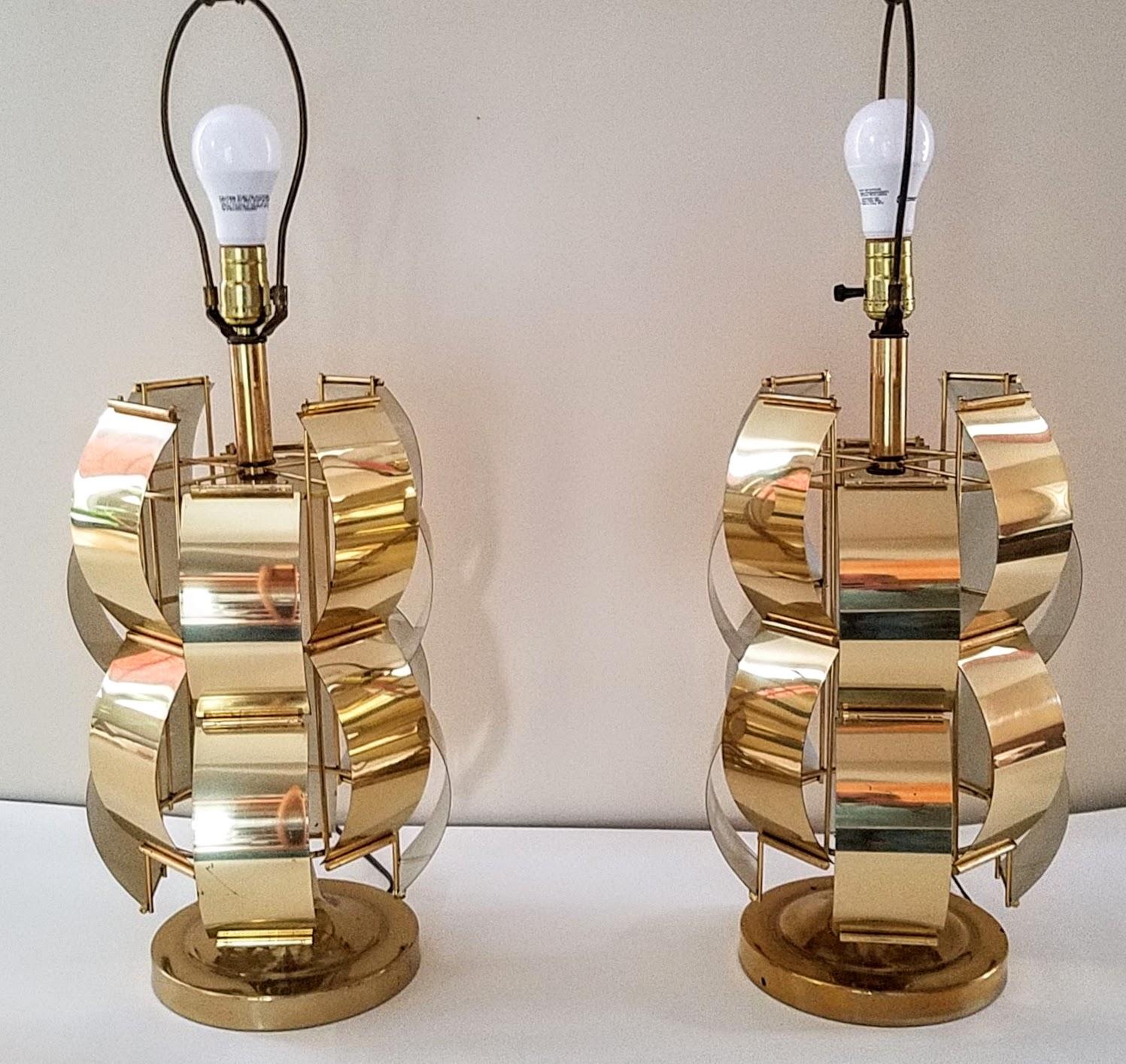 Hollywood Regency Max Sauze Style Table Lamps Brass Armatures, circa 1965