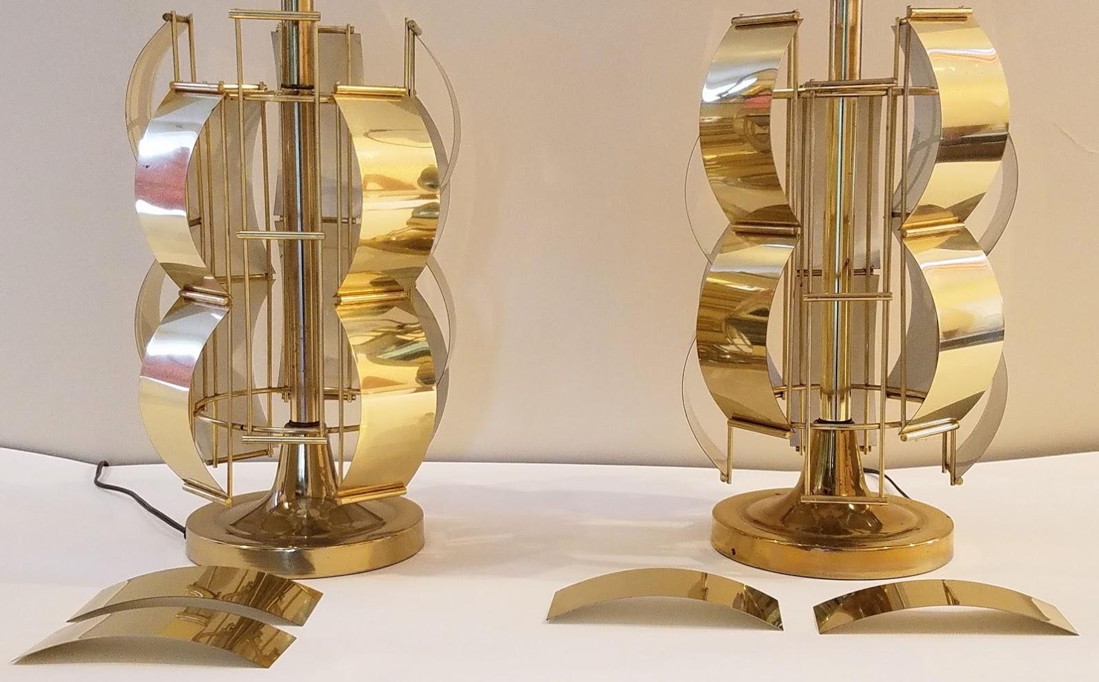 Lacquered Max Sauze Style Table Lamps Brass Armatures, circa 1965