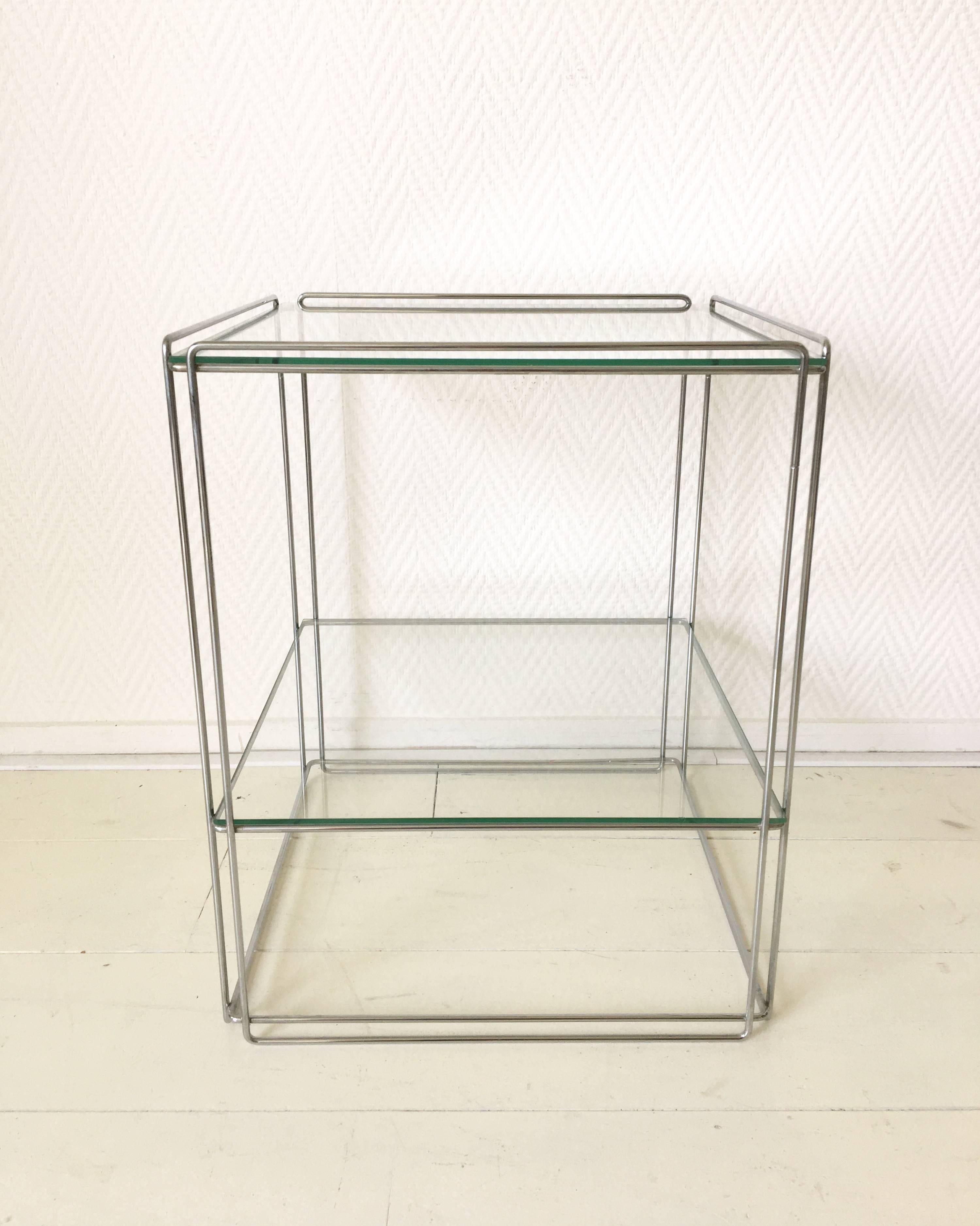 Minimalist Max Sauze Two-Tiered Silver Side Table, circa 1960s