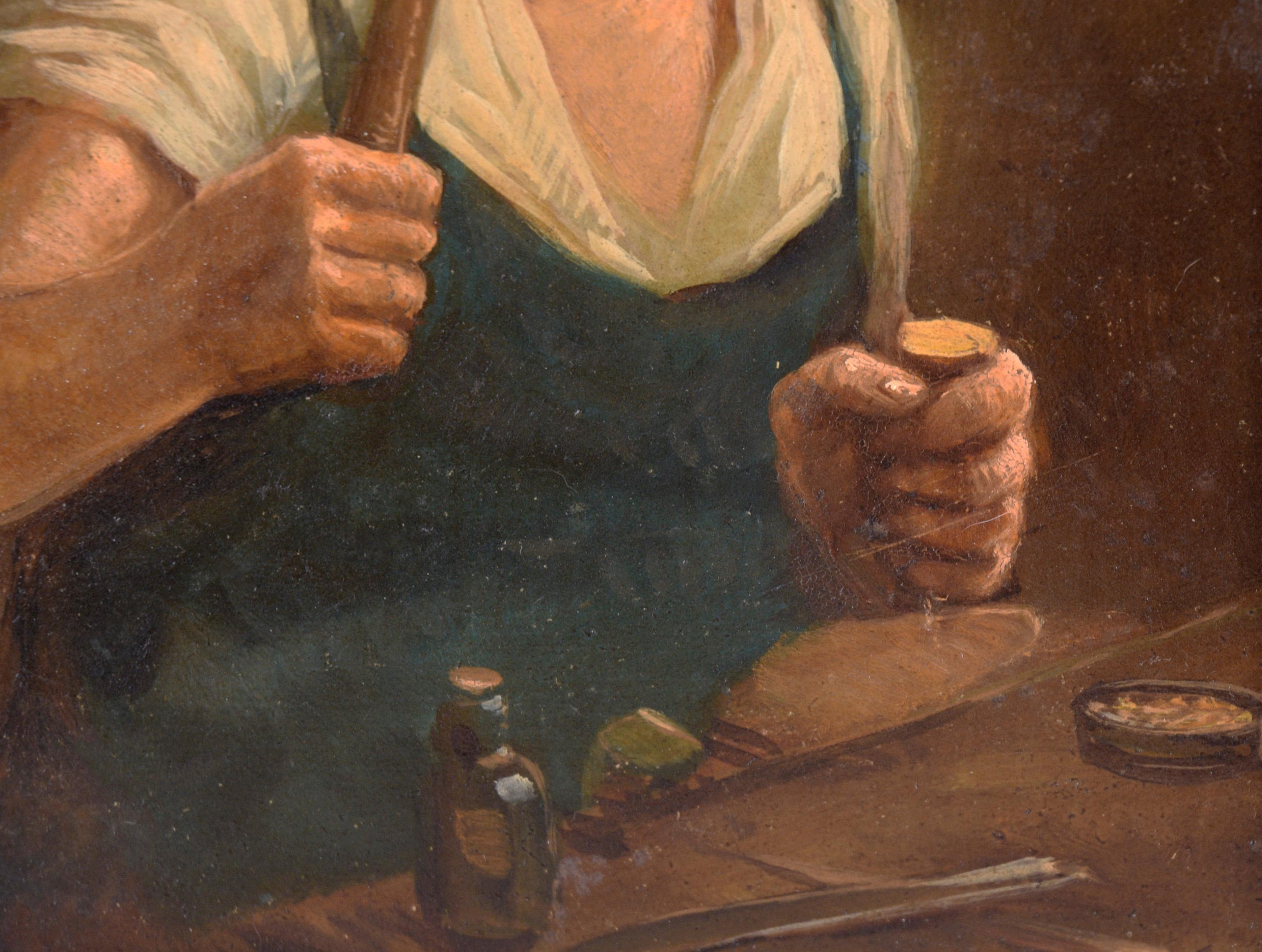 Shoemaker at Work - Portrait in Oil on Masonite For Sale 2