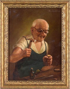 Shoemaker at Work - Porträt in Öl auf Masonit