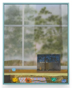 "Rear Window" Contemporary Interior Still Life Painting in Artist-Made Frame