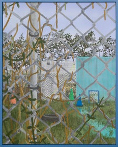 Scena di paesaggio urbano "Side Lot" attraverso la recinzione in rete di Max Seckel