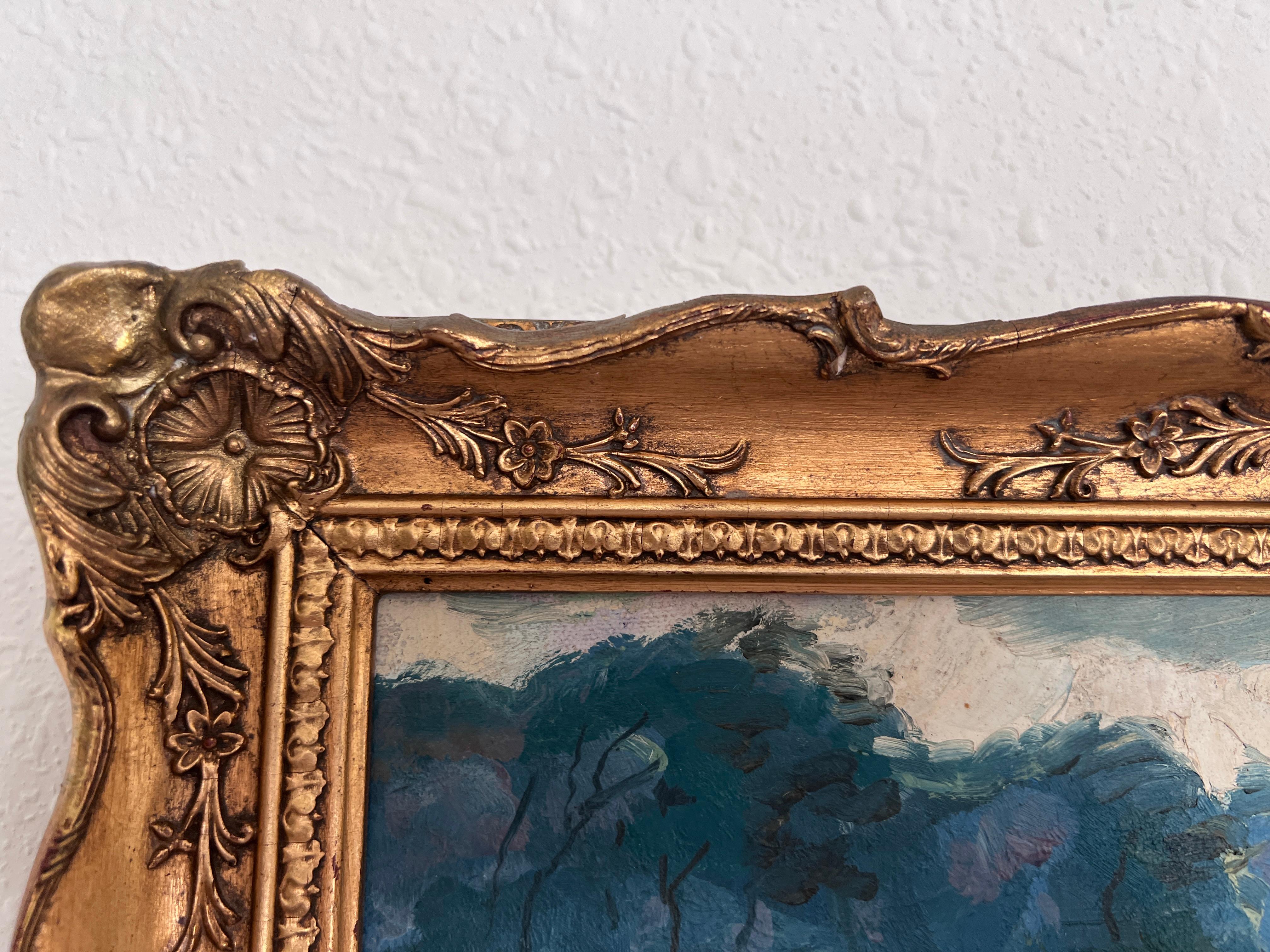 Vintage Landscape Oil Painting – Landscape by Max Shekhter (b. 1938), Gold Frame For Sale 4