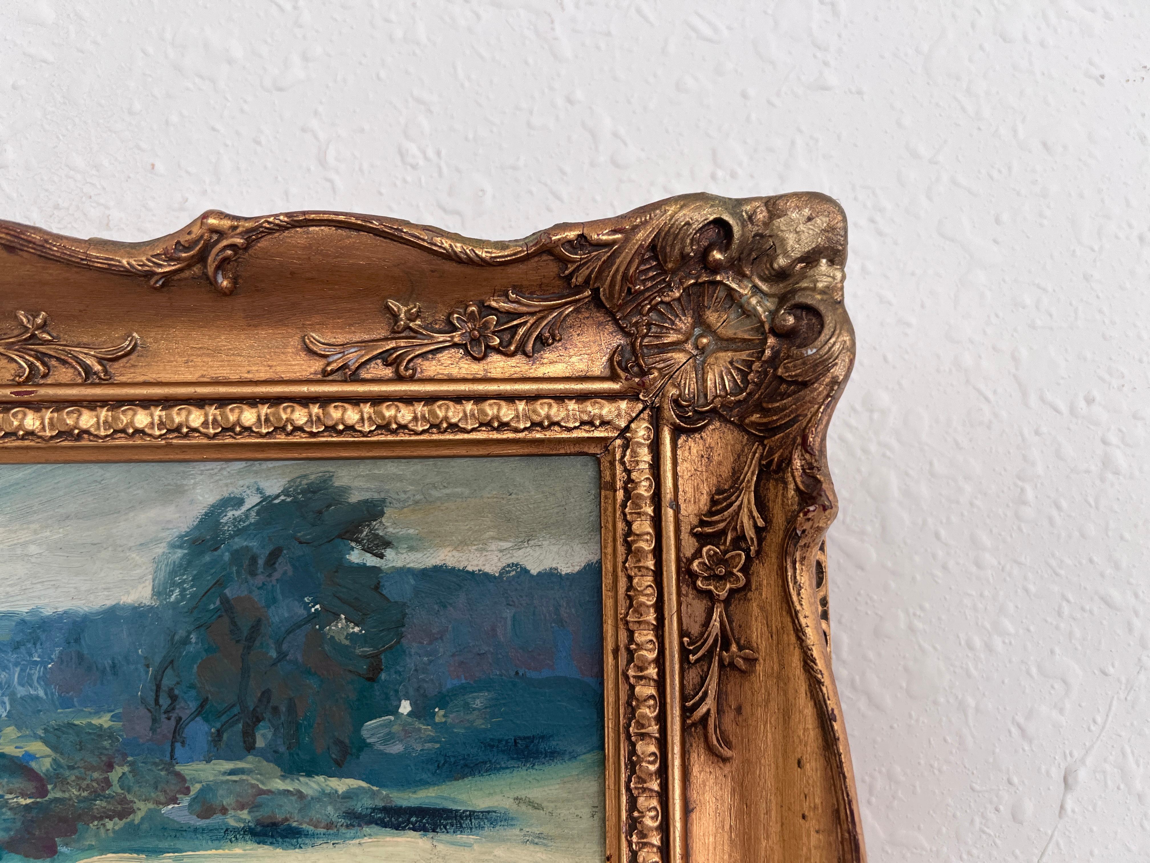 Vintage Landscape Oil Painting – Landscape by Max Shekhter (b. 1938), Gold Frame For Sale 5