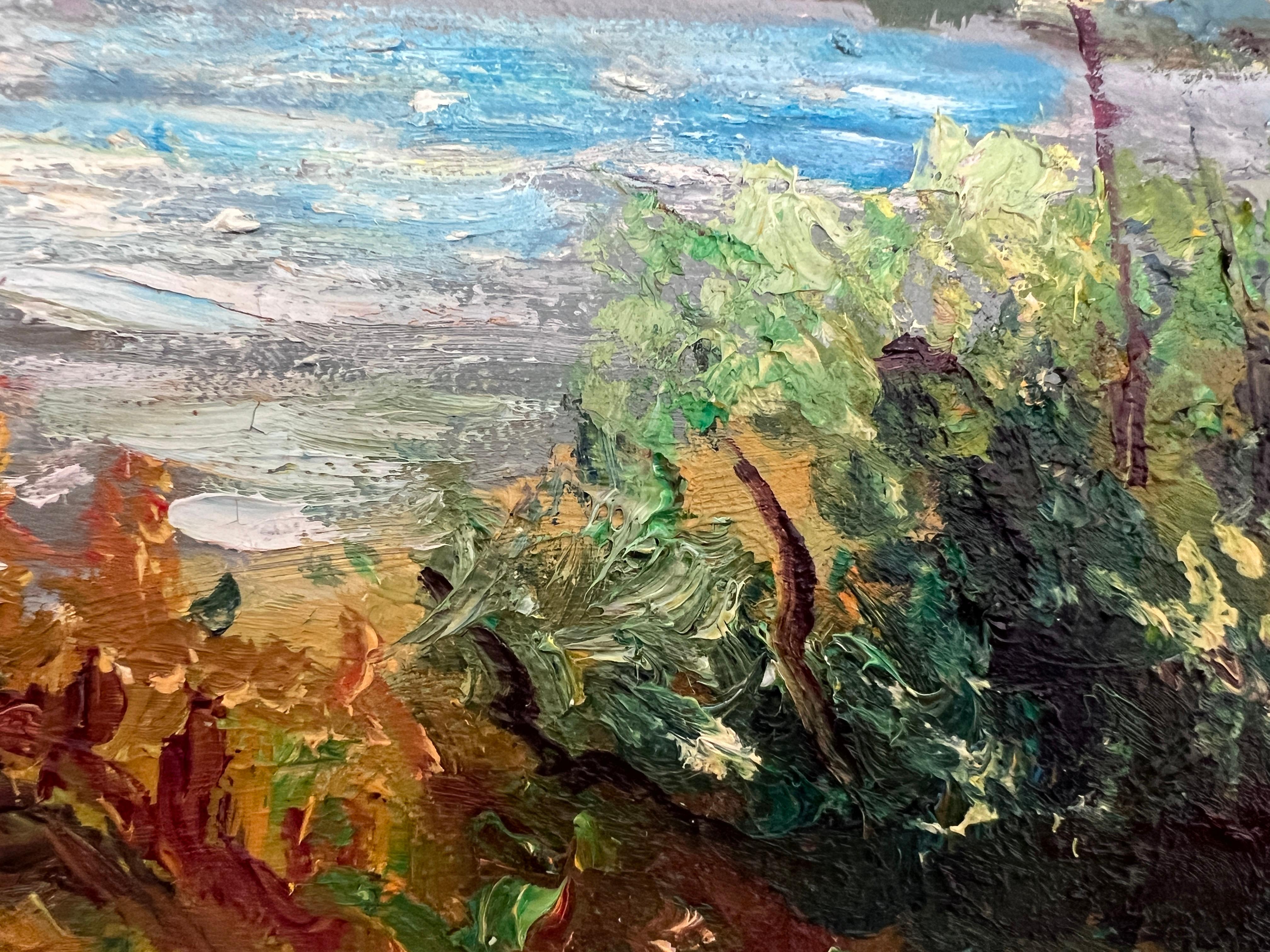 Vintage Landscape Oil Painting – Landscape by Max Shekhter (b. 1938), Gold Frame For Sale 7