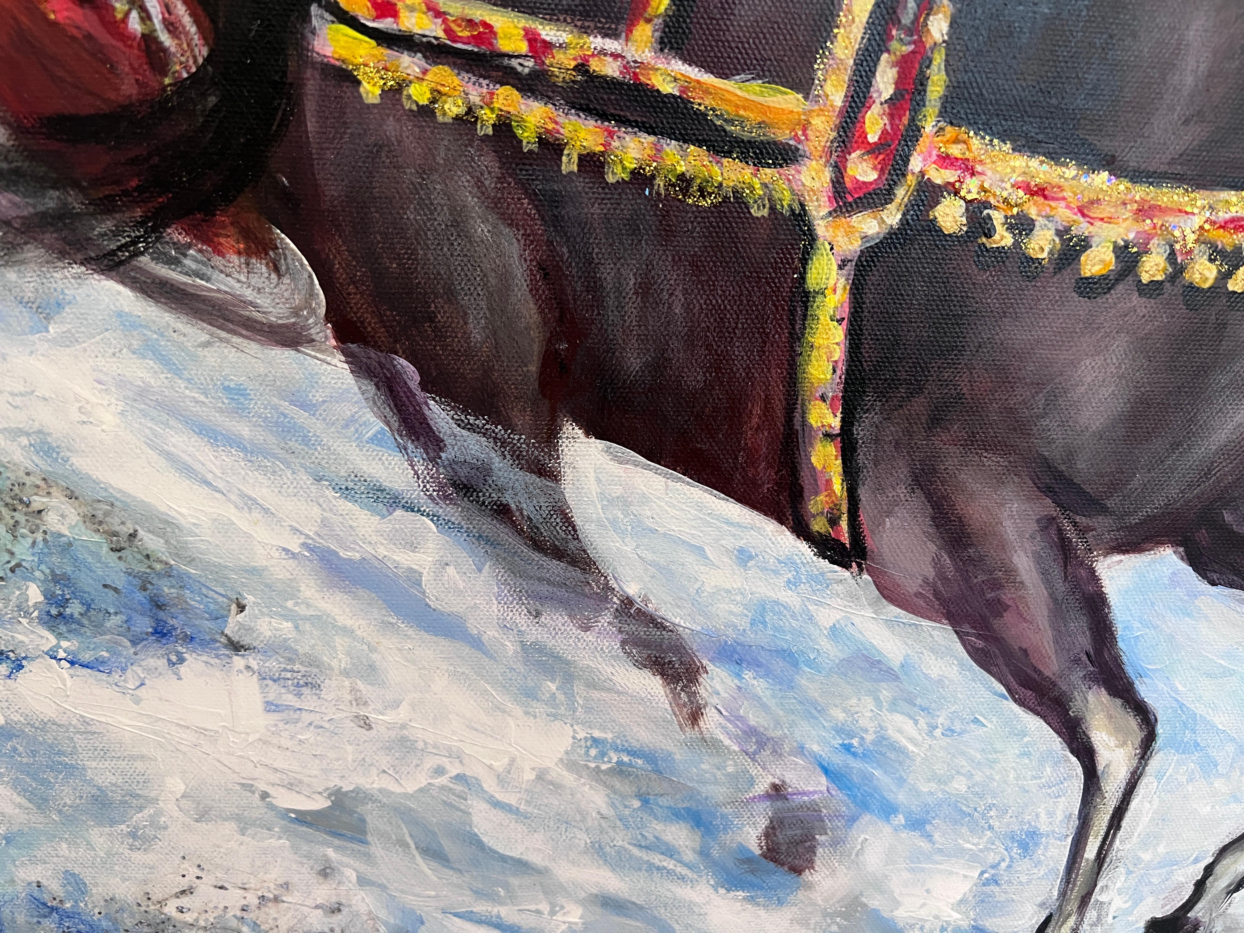 Winter Troika Ride – Original Oil Painting by Max Shekhter (b. 1938) Gold Frame For Sale 9