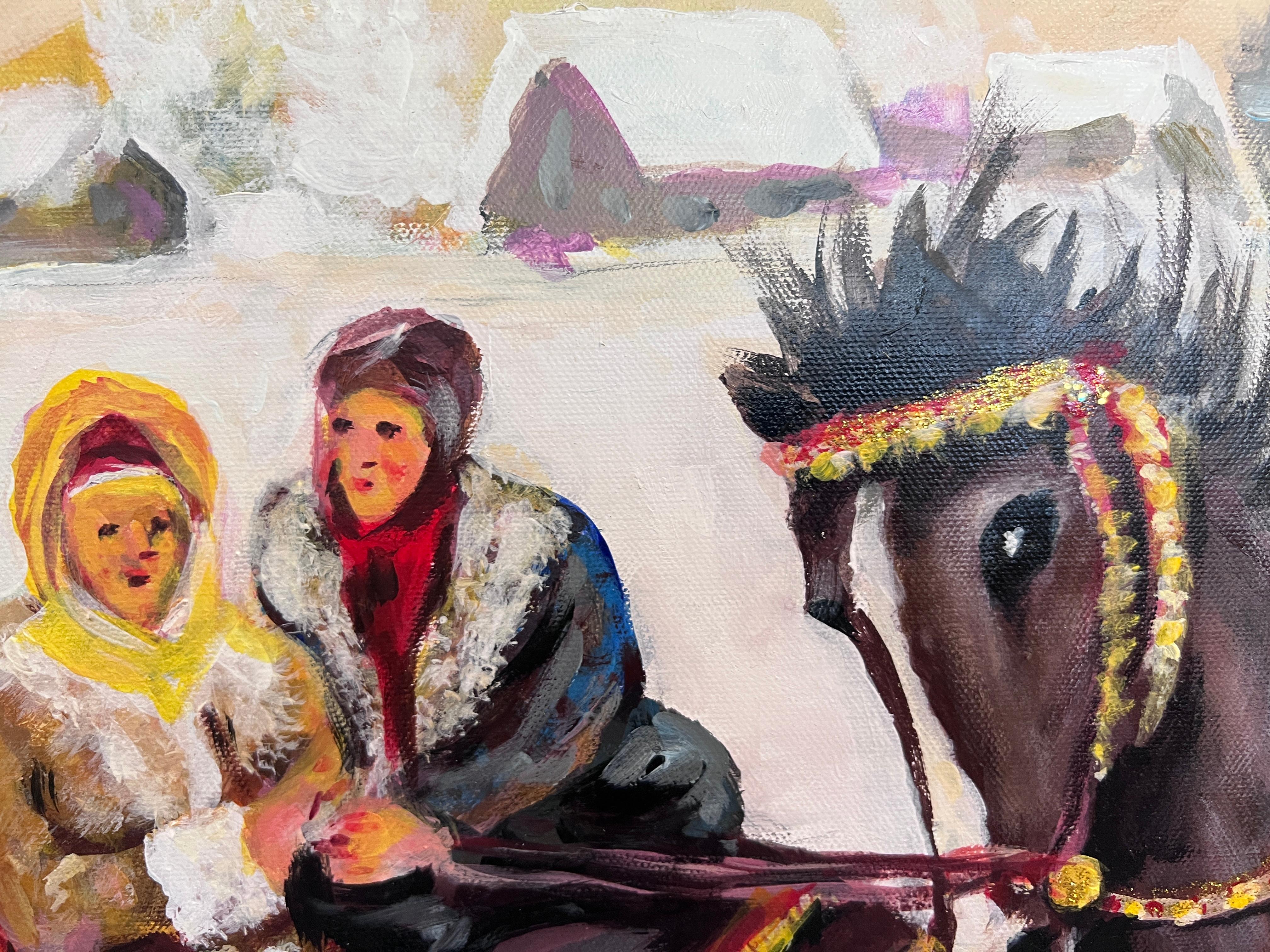 Winter Troika Ride – Original Oil Painting by Max Shekhter (b. 1938) Gold Frame For Sale 7