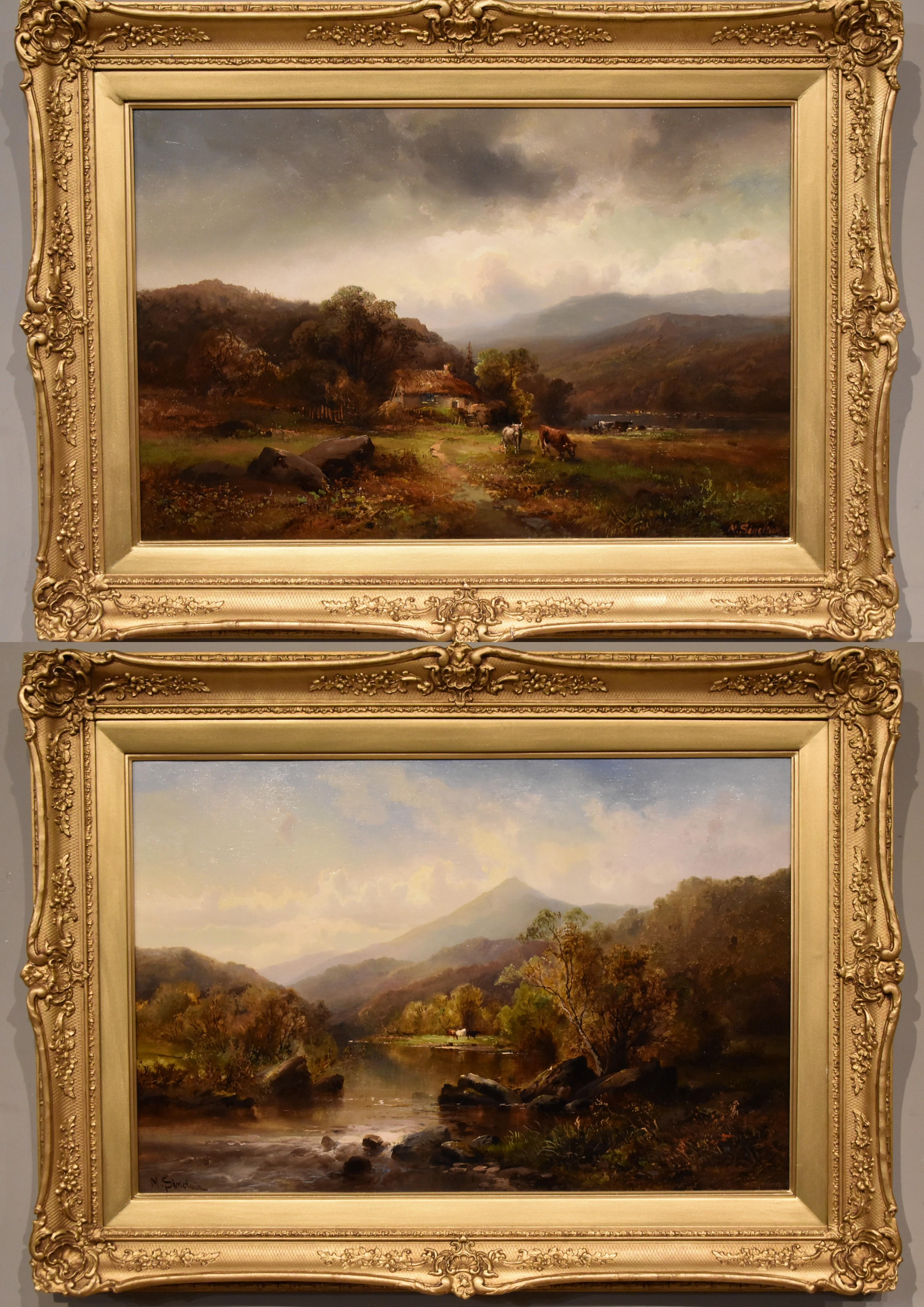 Oil Painting Pair by Max Sinclair "The Lledr Valley, North Wales" who flourished 1864 - 1910 North West painter of North Wales landscapes castle scenes and coastal marines. In many art collections in Wales and Liverpool. Both oil on canvas. Signed