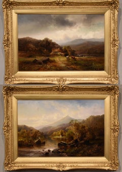 Antique Oil Painting Pair by Max Sinclair "The Lledr Valley, North Wales" 