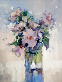 Delicate bouquet of flowers abstract interior painting Modern.Print on Canvas 