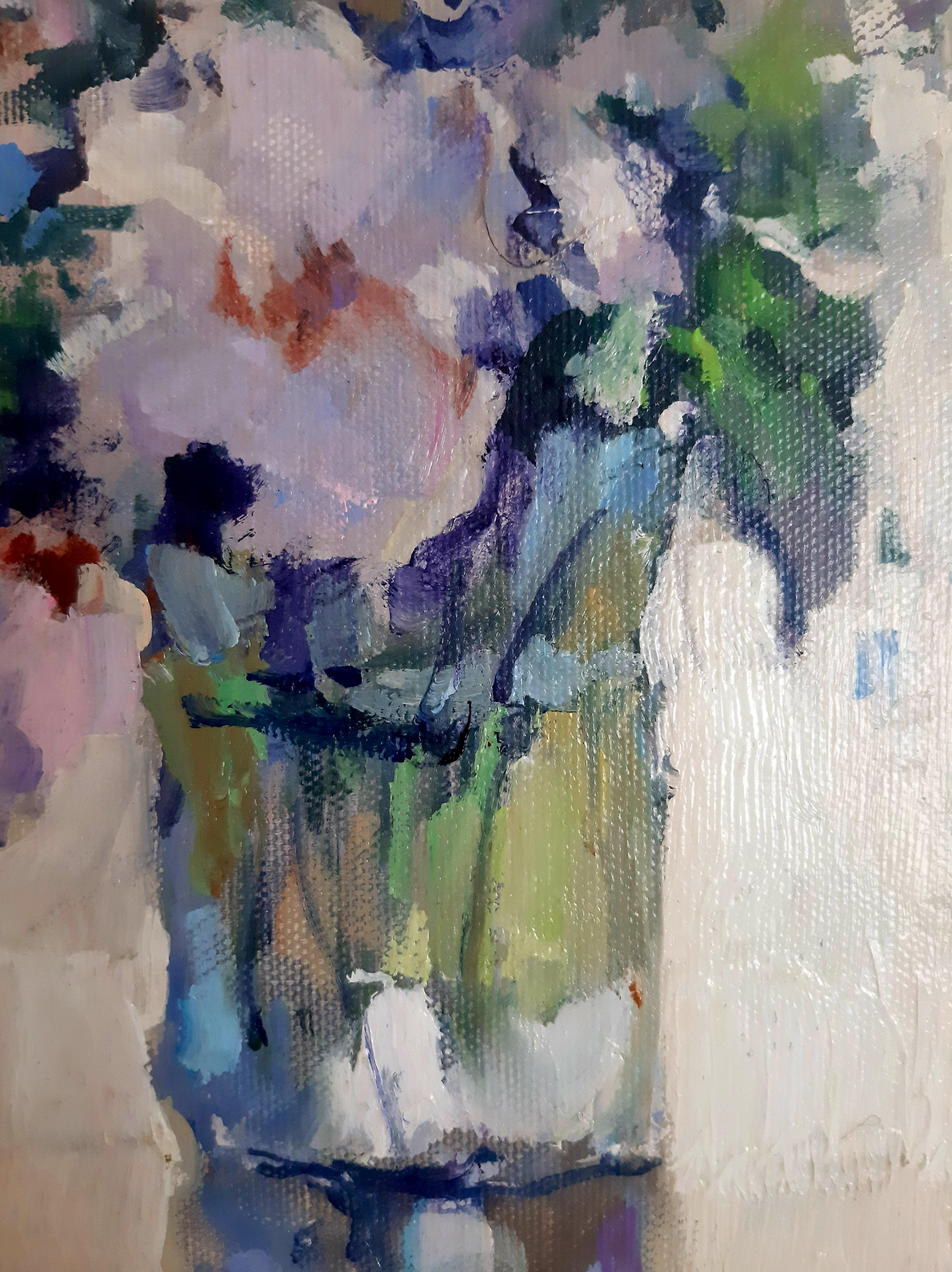 Delicate bouquet of flowers Oil abstract interior painting Modern Impressionist - Painting by Max Skoblinsky 