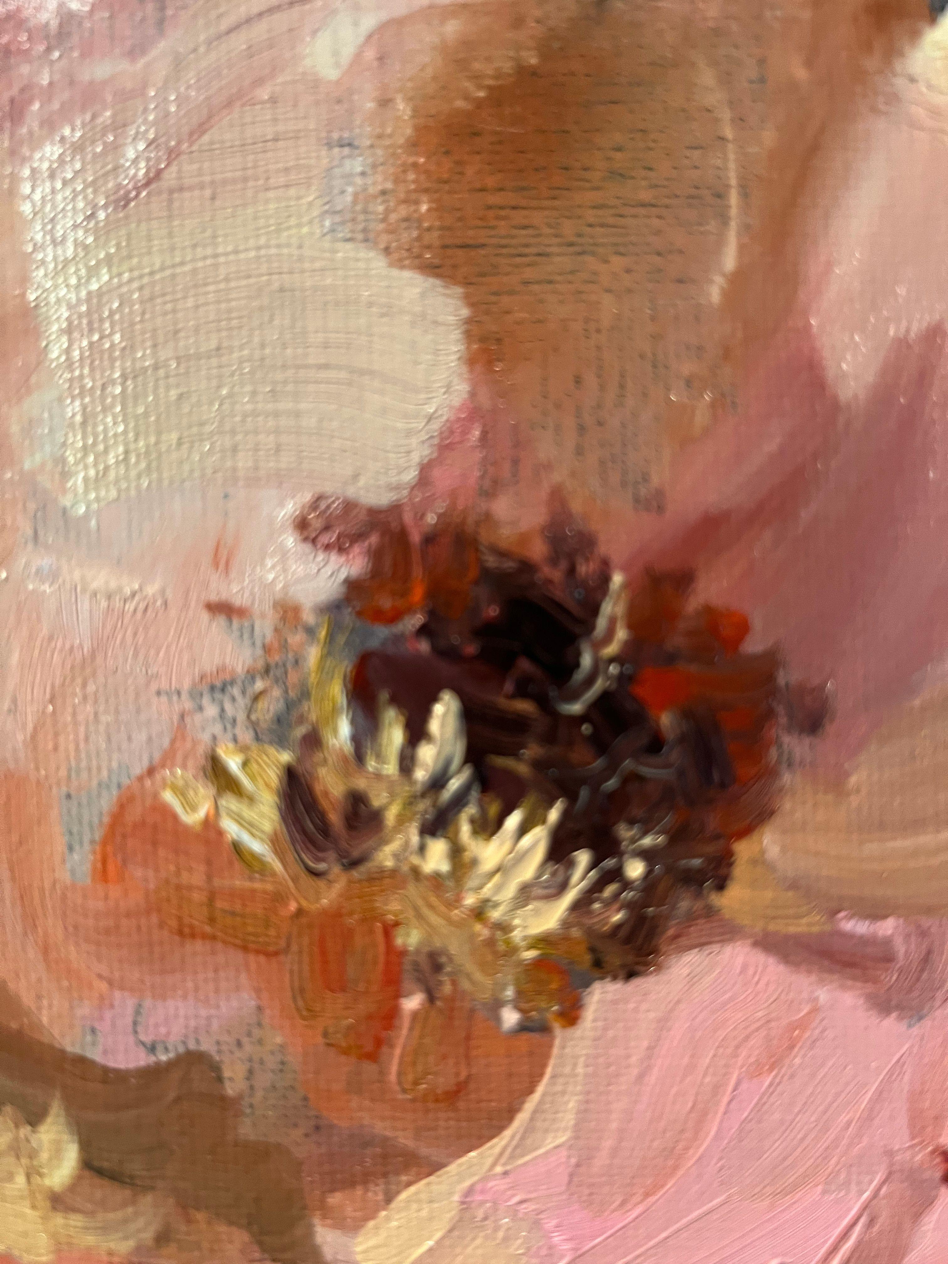 This painting captures a tea-colored peony in soft, muted tones, evoking a sense of quiet elegance. Its petals unfold gently, as if whispering secrets only the soul can hear. The absence of vivid color invites the viewer to focus on texture, light,