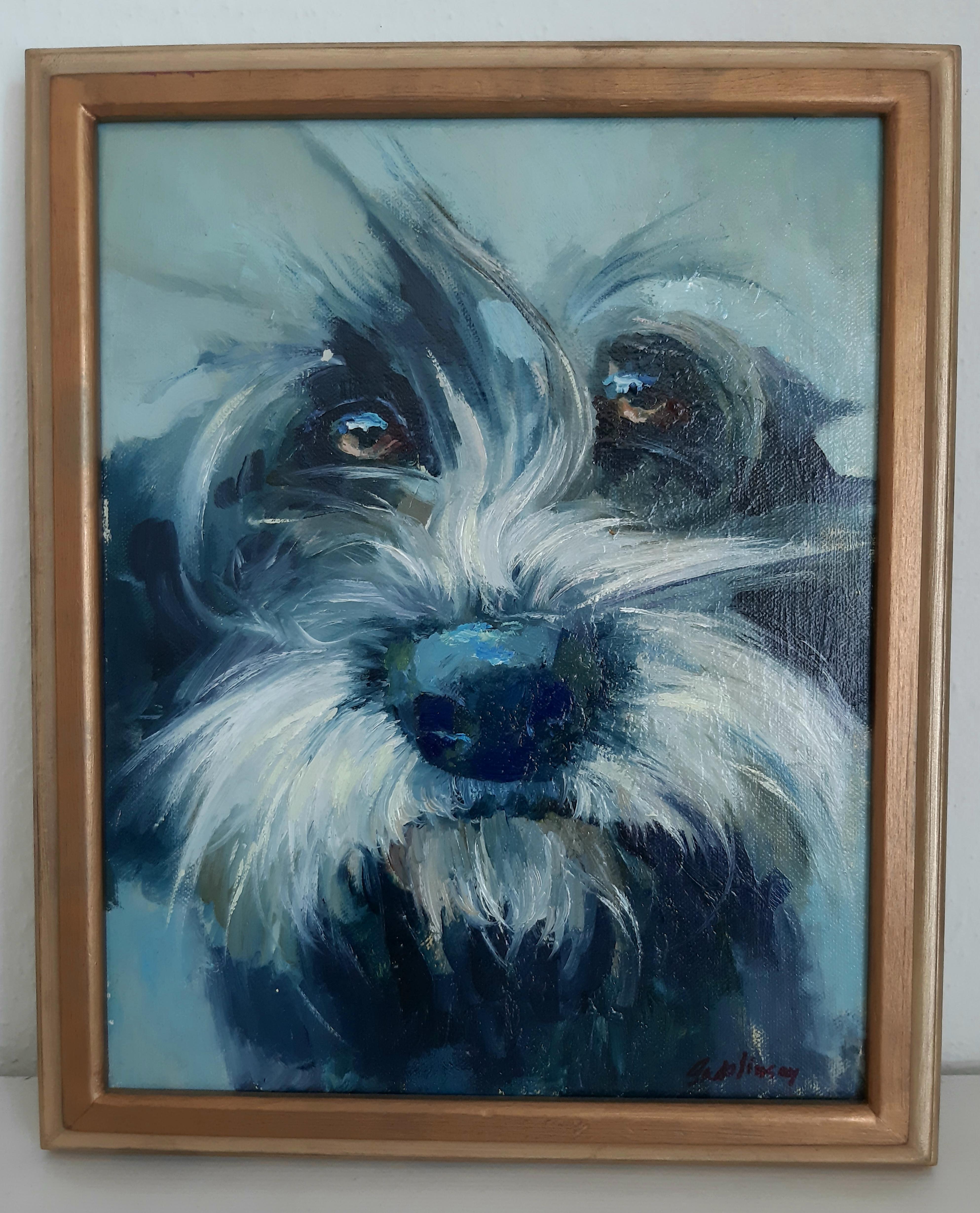 Max Skoblinsky Animal Painting - "Faithful Companion's Gaze: A Dog's Dialogue with the Viewer" . Oil animal art