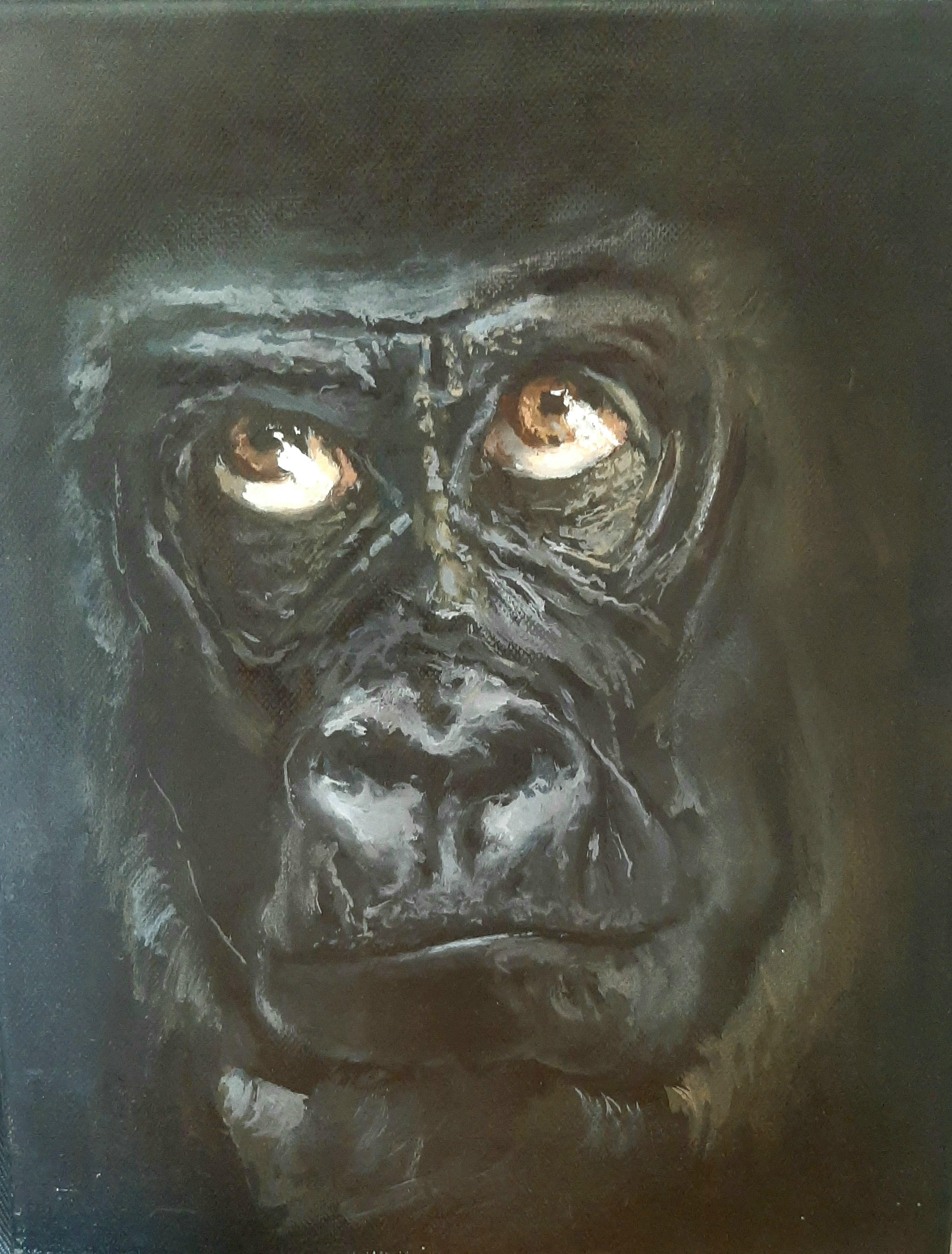 Original-Ölgemälde von Max Skoblinsky, Gorilla-Tierkunst, von der Tierwelt inspiriert