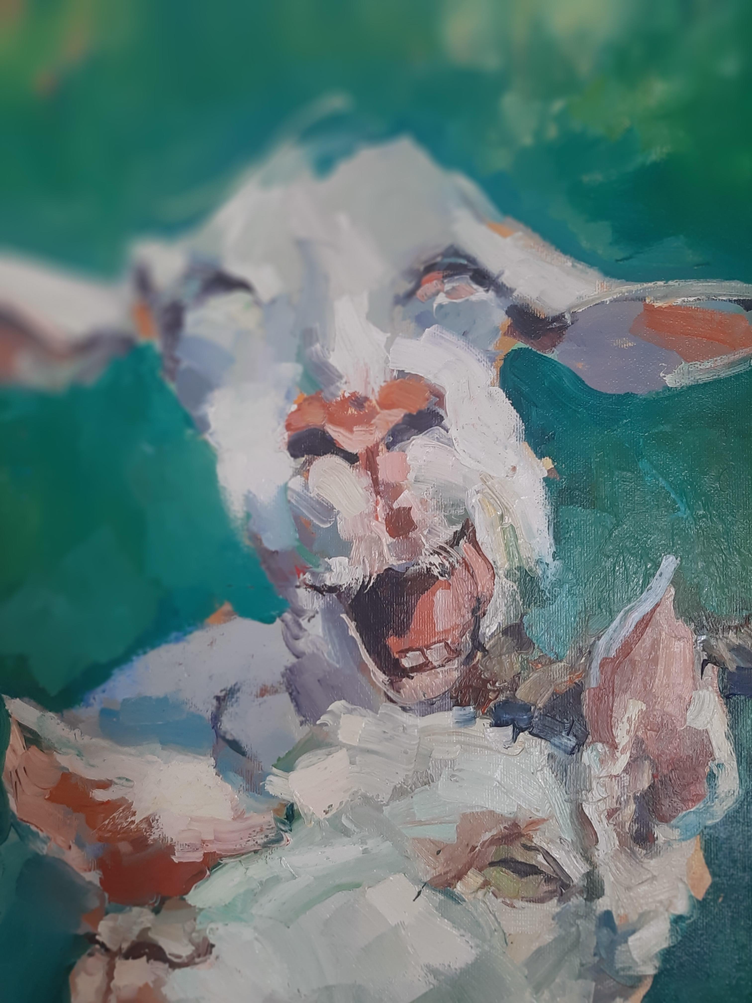 Chèvres joyeuses : Juicy Pastoral.  Peinture à l'huile avec des chèvres . Art des animaux de la ferme en vente 1